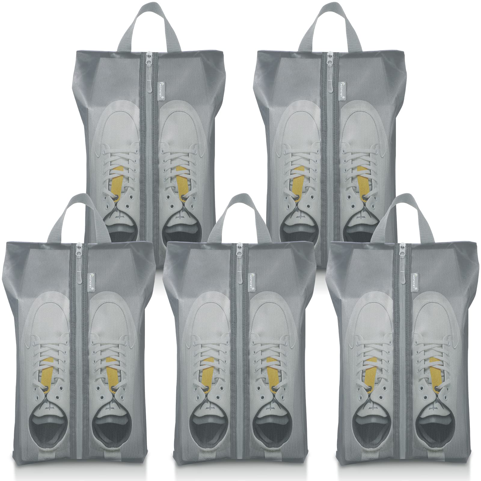 5 Pack XX-Large Waterproof Shoe Bags for Travel - Translucent Shoe Organizer with Sturdy Zipper for Women & Men (Grey) | Perfect for Gym, Vacation & Sports Equipment Storage