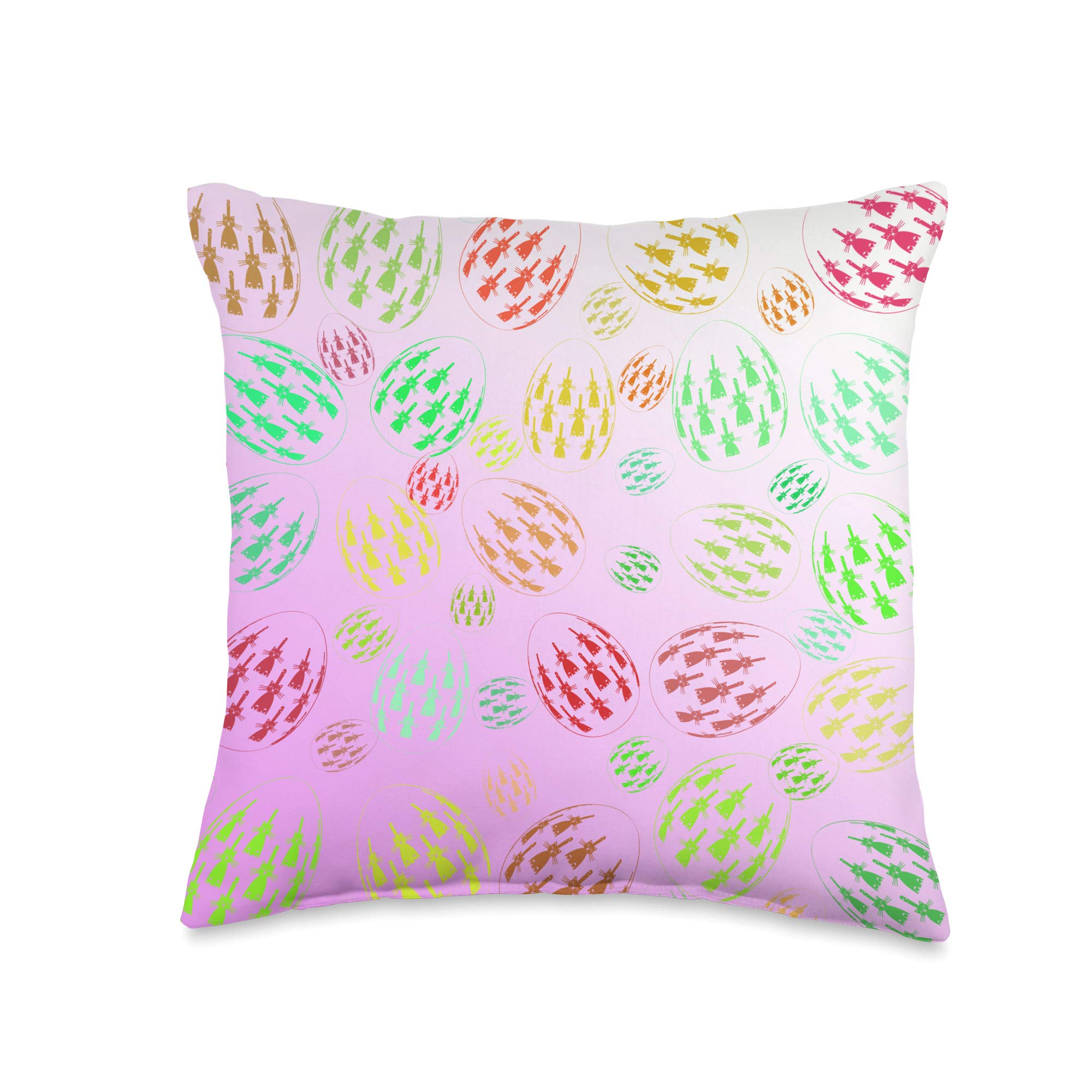 Pastel Easter Egg Decorative Throw Pillow - 16x16 Inch Multicolor Spring Home Decor for Sofa, Bed, Nursery & Easter Party Decorations