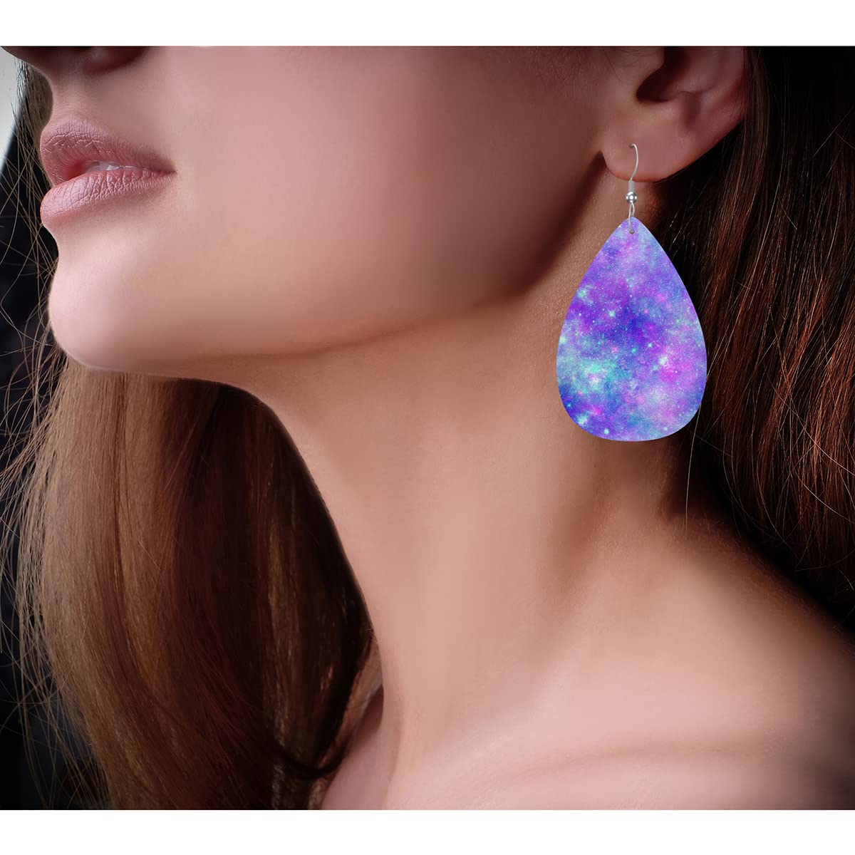 Zokola Galaxy Universe Faux Leather Earrings for Women - Fantasy Nebula Starry Sky Teardrop Dangle Earrings Jewelry | Perfect for Cosplay, Rave Parties & Boho Fashion Accessories