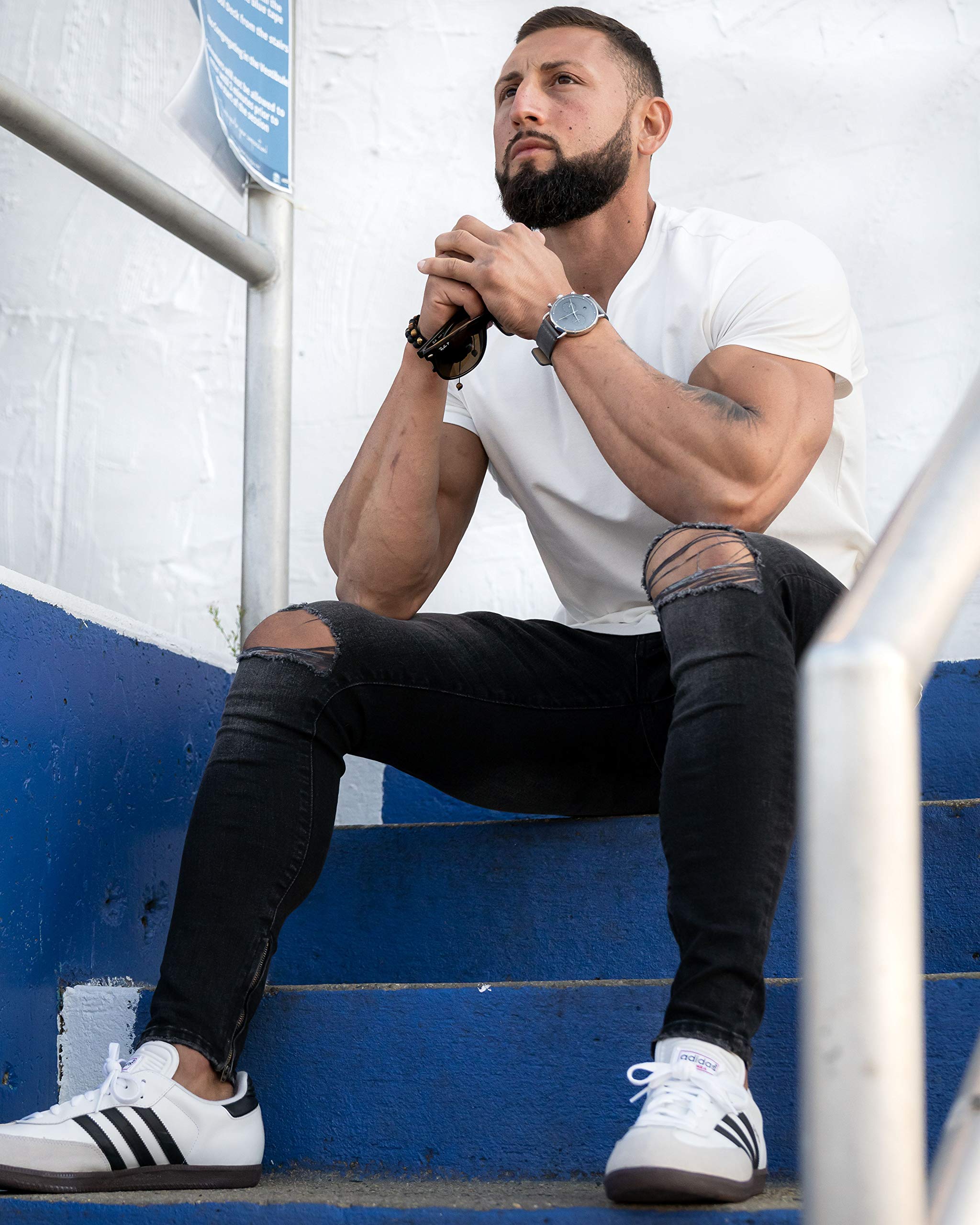 YoungLA Men's Minimalist Fitted T-Shirts - Slim Fit Long Drop Cut Tee for Gym & Workout | Breathable Cotton Shirt for Training, Running & Casual Wear