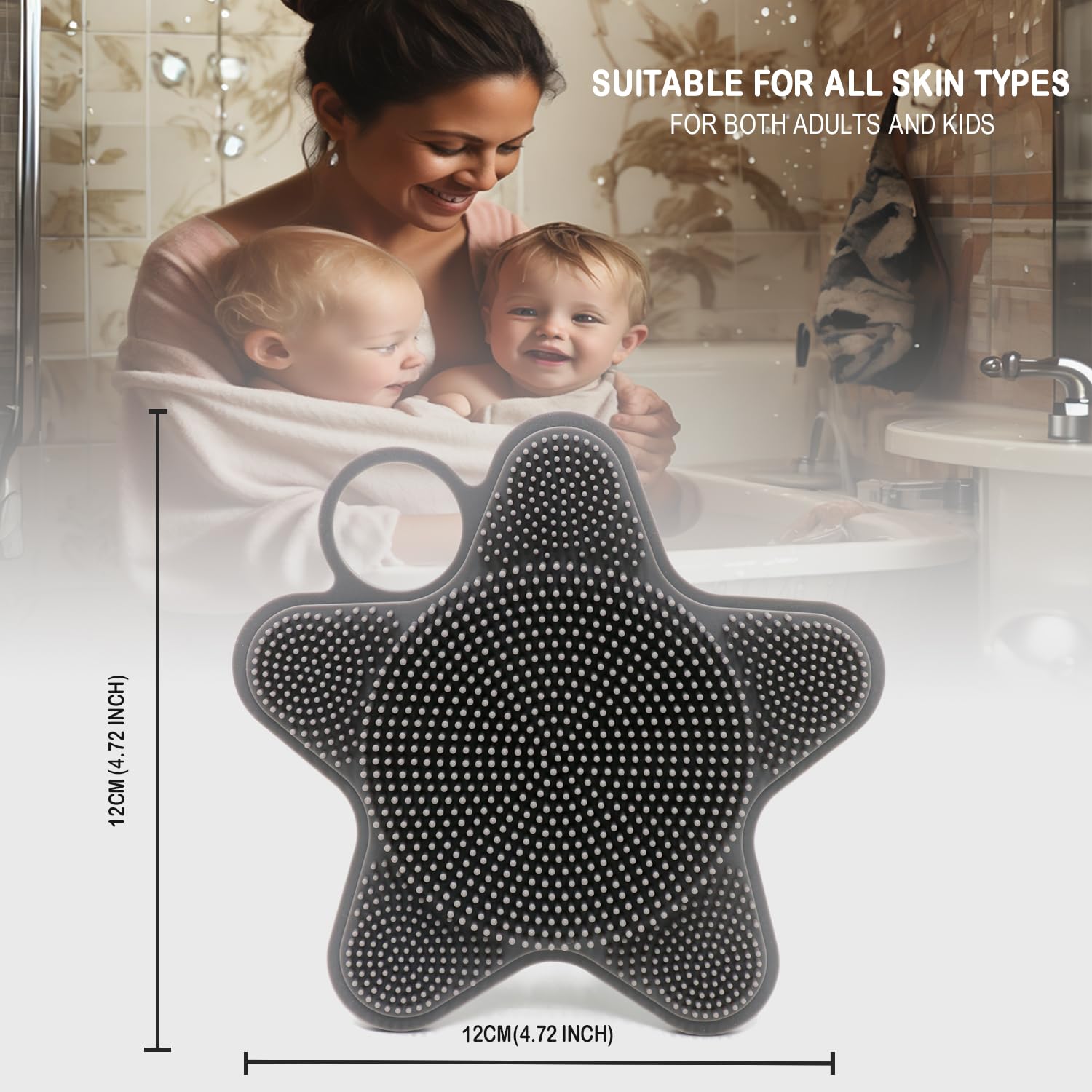 LUCKSTELLA Silicone Shower Brush - Scalp Massager & Shampoo Brush for Hair Care, Facial Cleansing & Exfoliating - 100% Soft Silicone (Silver-Gray) - Perfect for Relaxing Scalp Massage & Gentle Skin Exfoliation in Bath or Shower