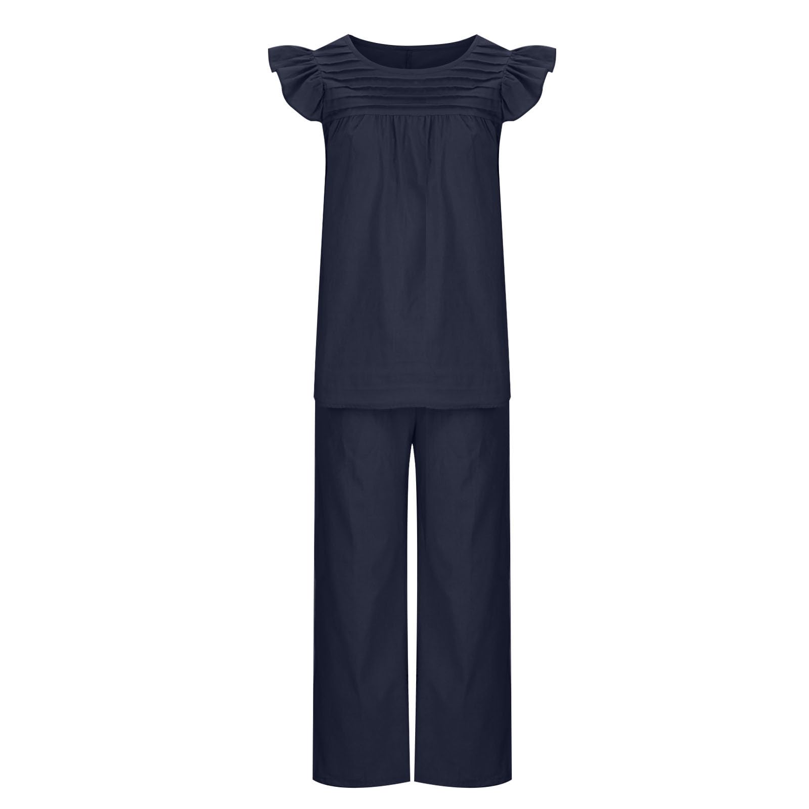 Breathable Women's Linen Shirt & Wide Leg Pants Set - 2 Piece Outfit for Summer & Fall | Maternity-Friendly Pajama & Lounge Wear | Comfortable Linen Blouse & Sweatpant Sets for Casual, Home & Office