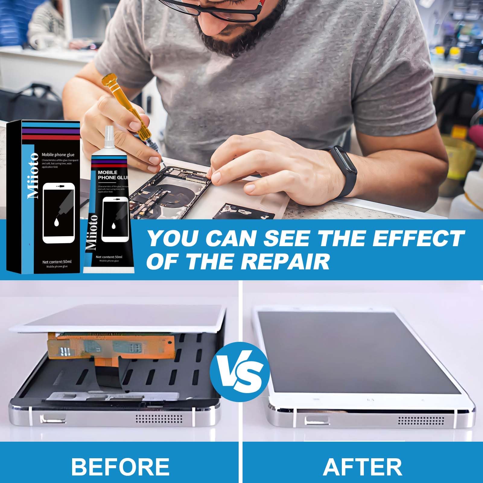 Phone Screen Repair Adhesive Glue Kit with Tools - 50ml Black Multi-Functional Electronic Screen Fixing Solution for iPhone, Samsung & Smartphones - Perfect for DIY Screen Replacement & Glass Repair at Home