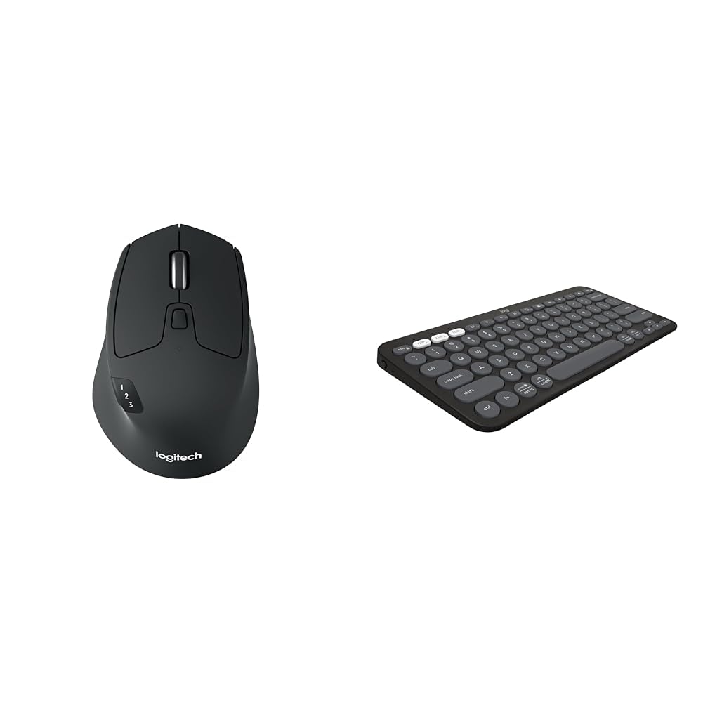 Logitech M720 Triathlon Multi-Device Wireless Mouse & K380s Pebble Keys 2 Bluetooth Keyboard Bundle - Bluetooth/USB Receiver, Customizable Shortcuts, Slim Portable Design for Office, Home, and Travel Use