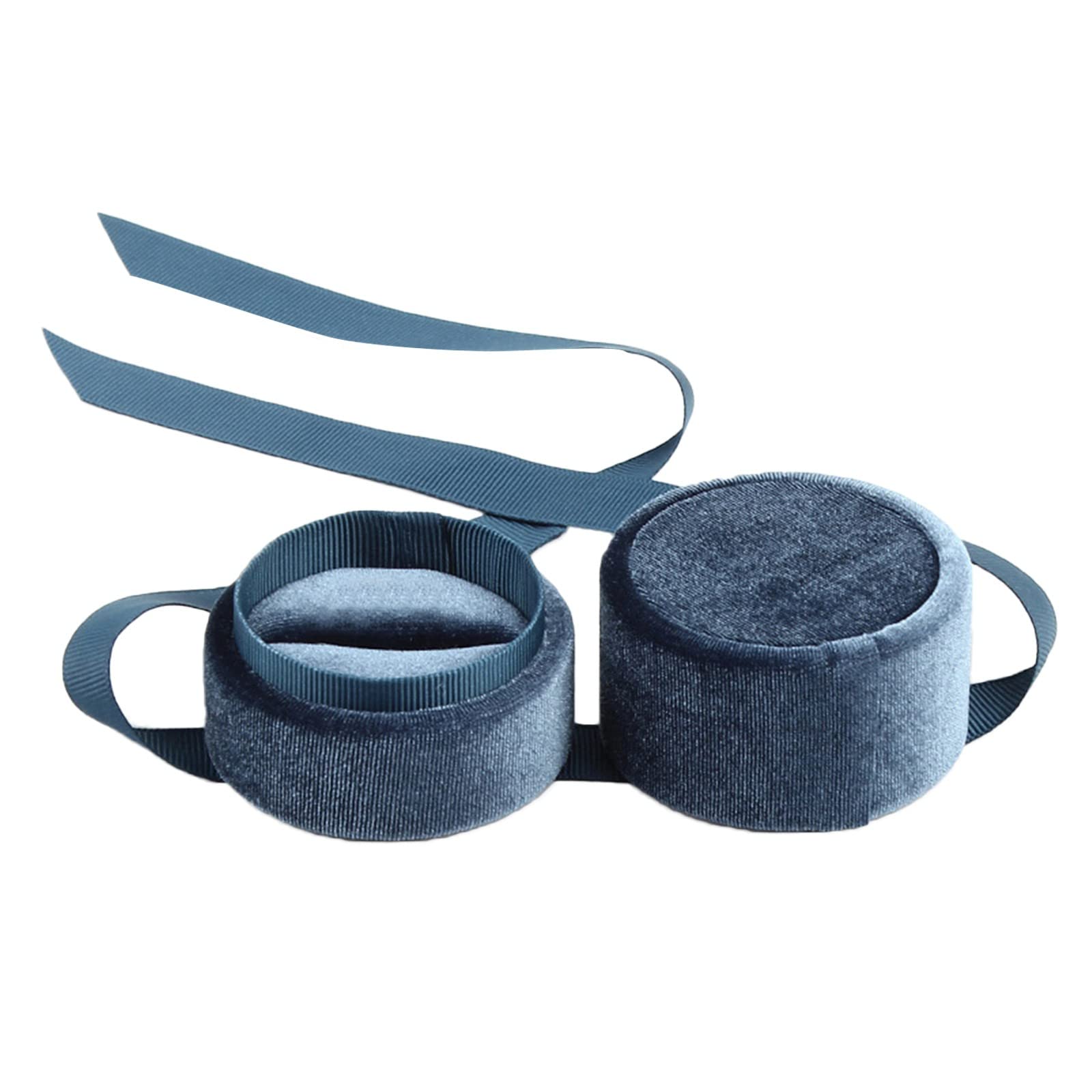 Antique Velvet Jewelry Box for Engagement & Wedding Rings - Round Wooden Keepsake Box with Ribbon (Light Blue) | Perfect for Bridal Photos, Proposals & Anniversary Gifts