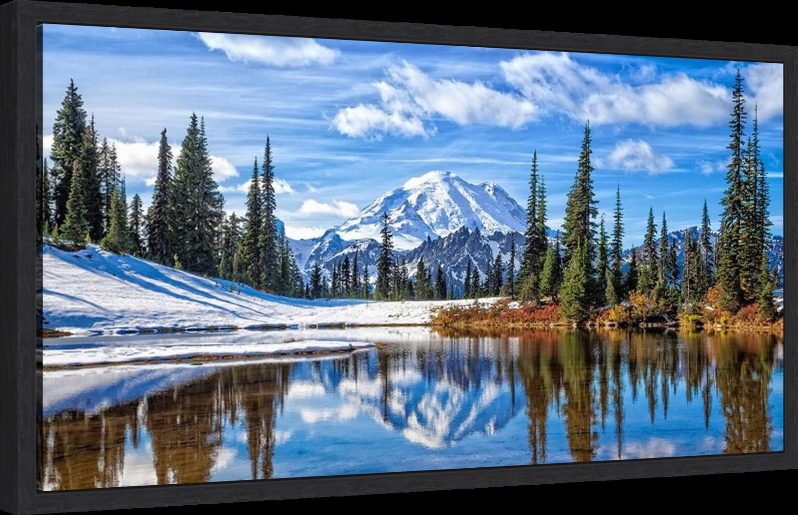 Amanti Art Framed Canvas Wall Art - 14x27 Mt Rainier Vista Landscape Painting by Michael Broom - Modern Framed Wall Decor for Living Room, Bedroom, Bathroom - Perfect for Home, Office & Gift Giving
