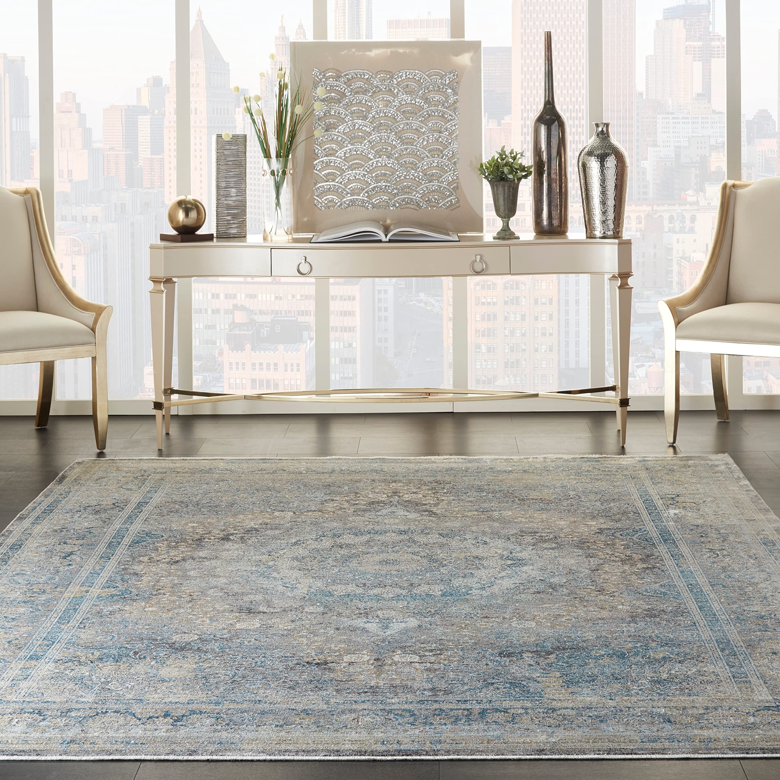 Nourison Starry Nights Farmhouse & Country Cream Blue 8' x 10' Area Rug - Easy Cleaning, Non-Shedding, Soft & Durable - Perfect for Bedroom, Living Room, Dining Room & Kitchen Decor (8x10) - Cozy Home & Farmhouse Style Interior Design