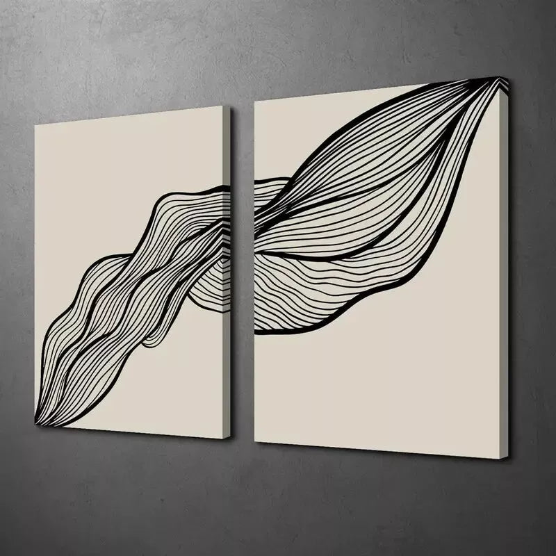 2-Piece Wavy Black Line Art Canvas Framed Wall Decor - 50x75cm High Quality Print - 100% Australian Made - Ready to Hang - Perfect for Living Room, Bedroom & Office Decor