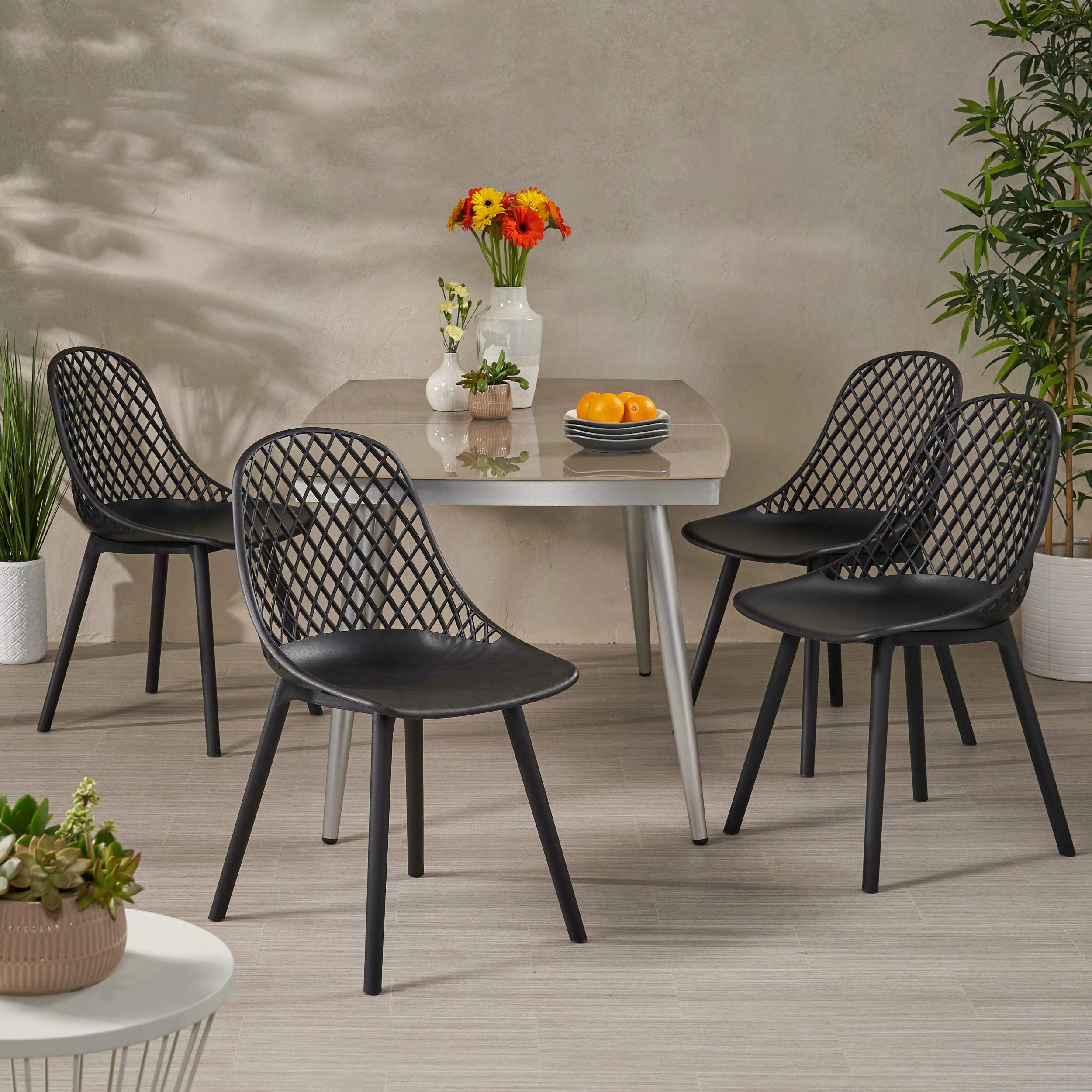 Christopher Knight Home Delora Outdoor Dining Chairs (Set of 4) - Black Patio Furniture for Garden, Backyard, Poolside & Restaurant Use