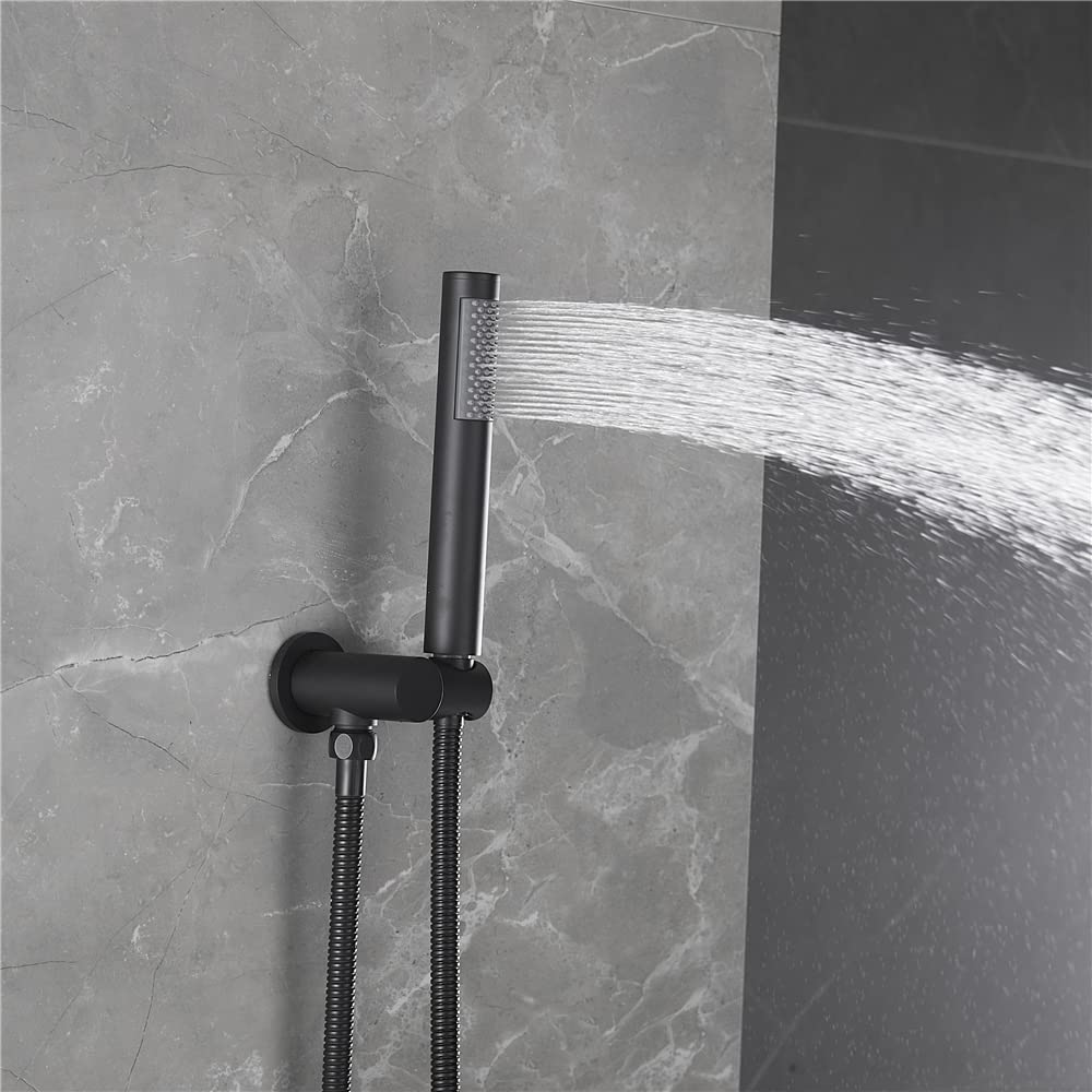 Luxury Matte Black Round Rainfall Shower Head with Handheld Sprayer - Complete Bathroom Shower System Set with Mixer Valve Trim Kit | Perfect for Spa-Like Experience in Modern Home Bathrooms