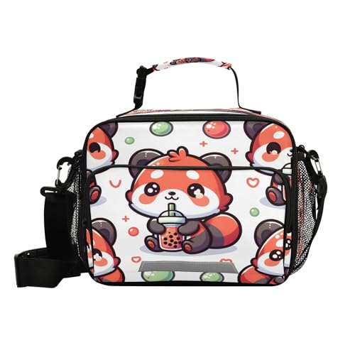 Cute Red Panda With Bubble Tea Cartoon