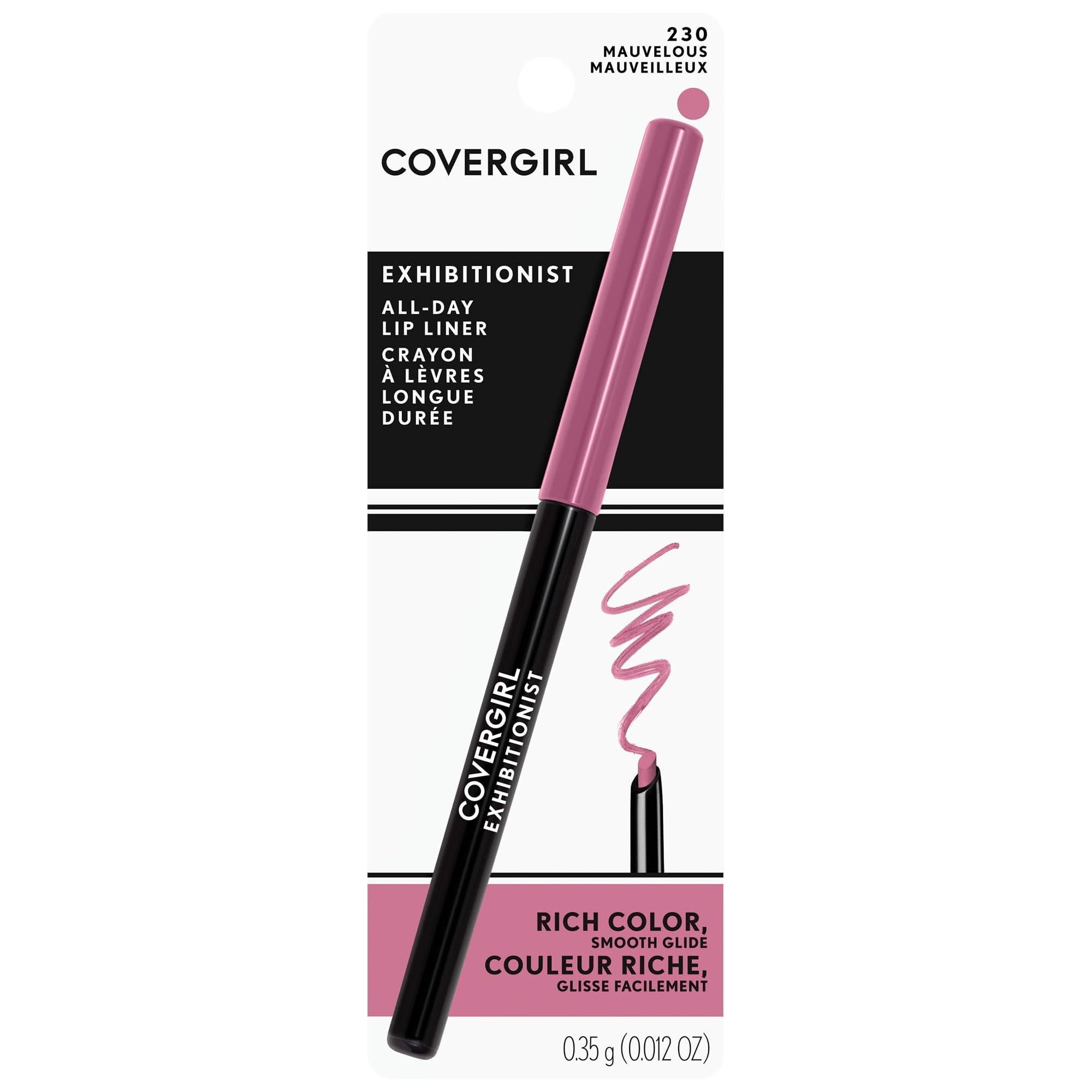 COVERGIRL Exhibitionist Lip Liner in Mauvelous 230 - 0.012 oz | Long-Lasting, Smudge-Proof Lip Pencil for Precise Definition & Bold Color | Perfect for Everyday Wear, Night Out & Special Occasions