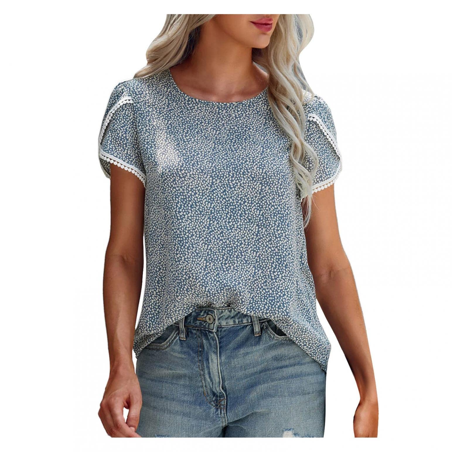 Sexy Women's Ruffle Sleeve Tops - Summer Casual Crew Neck Blouse with Cute Print | Perfect for Beach Outings, Date Nights & Everyday Wear