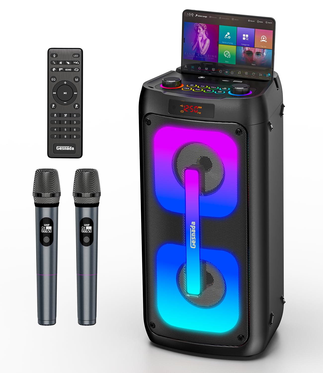 Professional Karaoke Machine for Adults with 2 Wireless Microphones - Portable Bluetooth Speaker PA System with Disco Lights & Subwoofer - Perfect for Home Parties, Outdoor Events & Stage Performances - Great Gift for Music Lovers & Family Gatherings