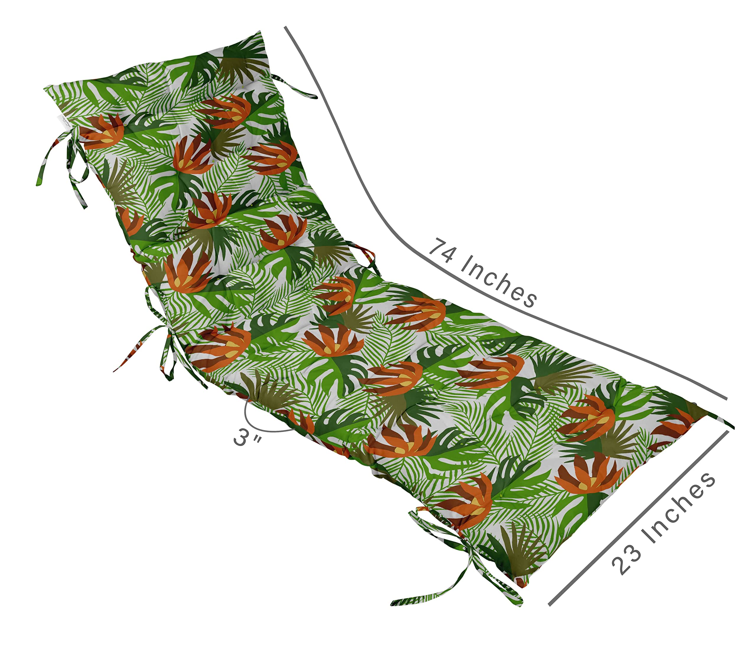Printed Rocking Chair Sofa Cushion with Ties - Quilted Thick Padded Seat Cushion for Chaise Recliner, Garden, Outdoor Terrace & Bench - 74 x 23 Inches - Pear Green - Perfect for Patio Furniture, Sunroom, Poolside Lounging & Backyard Relaxation