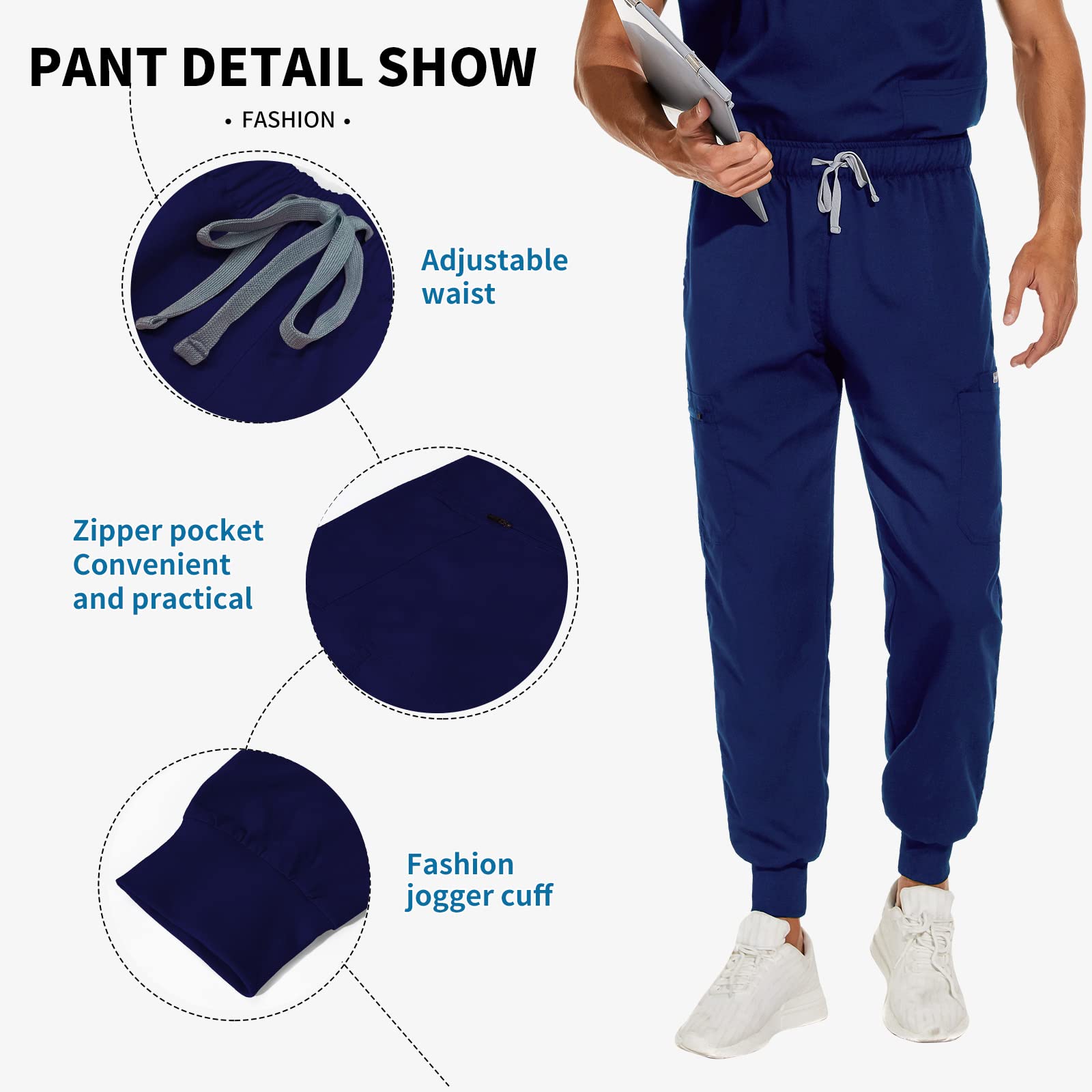 VIAOLI Men's Scrubs Set - V-Neck Scrub Top & Jogger Pants with 8 Pockets | Medical Uniform for Nurses, Doctors & Healthcare Professionals | Comfortable Workwear for Hospital, Clinic & Nursing Shifts