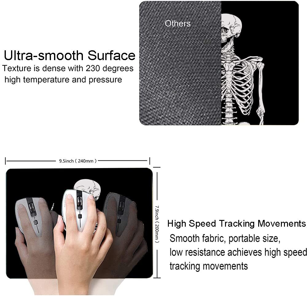 Premium Textured Hokafenle Mouse Pad with Black Human Skeleton Design - Non-Slip Rubber Base, Waterproof Square Mouse Mat for Office & Laptop - Perfect for Gaming, Work & Home Workspace