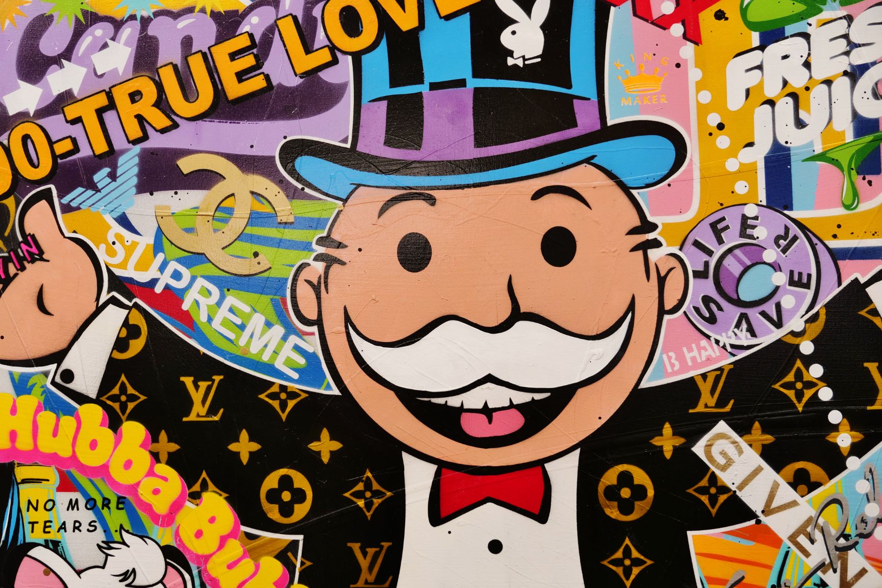 Jackpot Money 190cm x 100cm Monopoly Man Textured Urban Pop Art Canvas Wall Painting - Perfect for Game Room Decor, Office Wall Art & Modern Home Decor