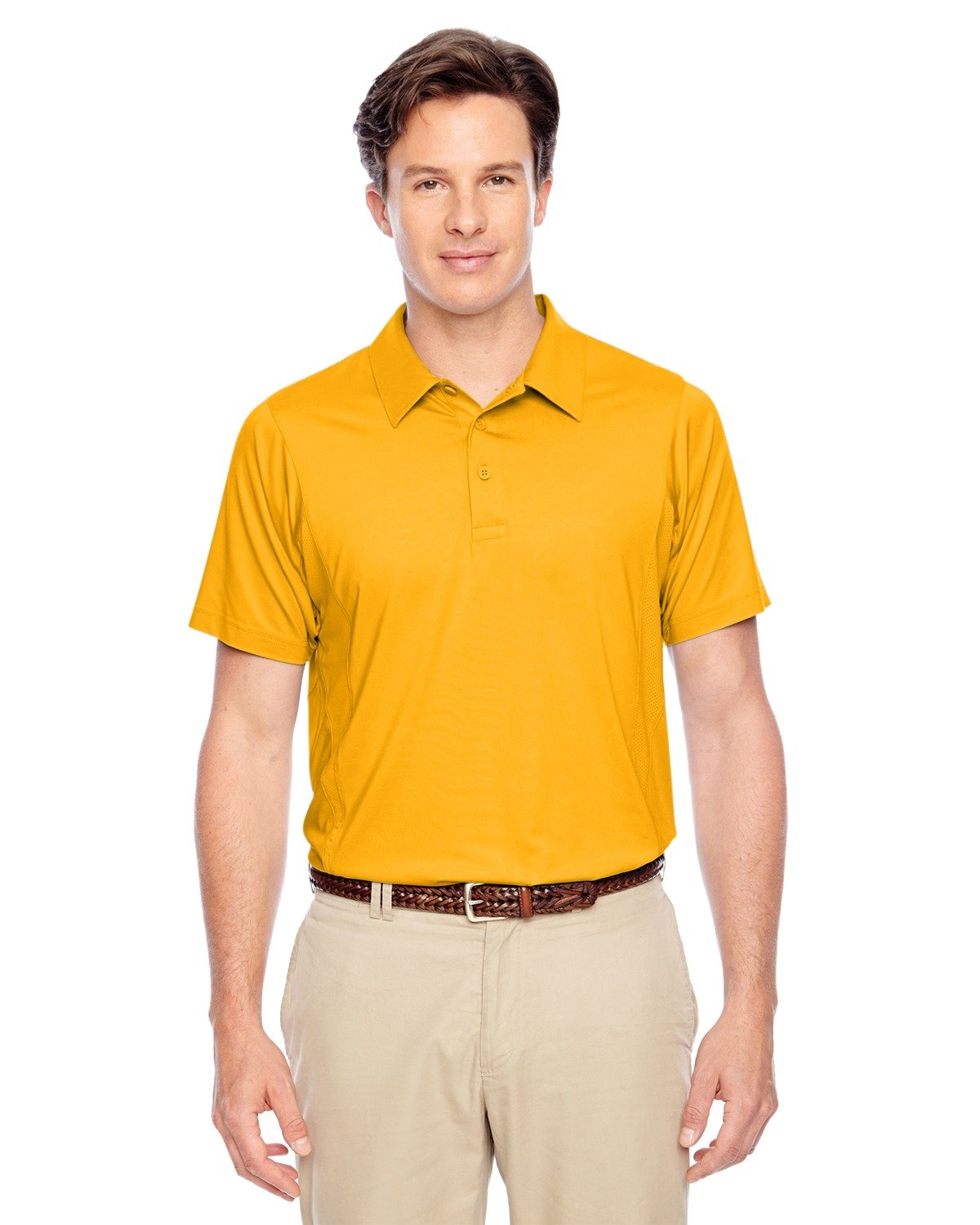TEAM 365 Men's Performance Polo Shirt - Moisture Wicking, Breathable, SP Athletic Gold, Size S - Perfect for Golf, Tennis & Casual Wear