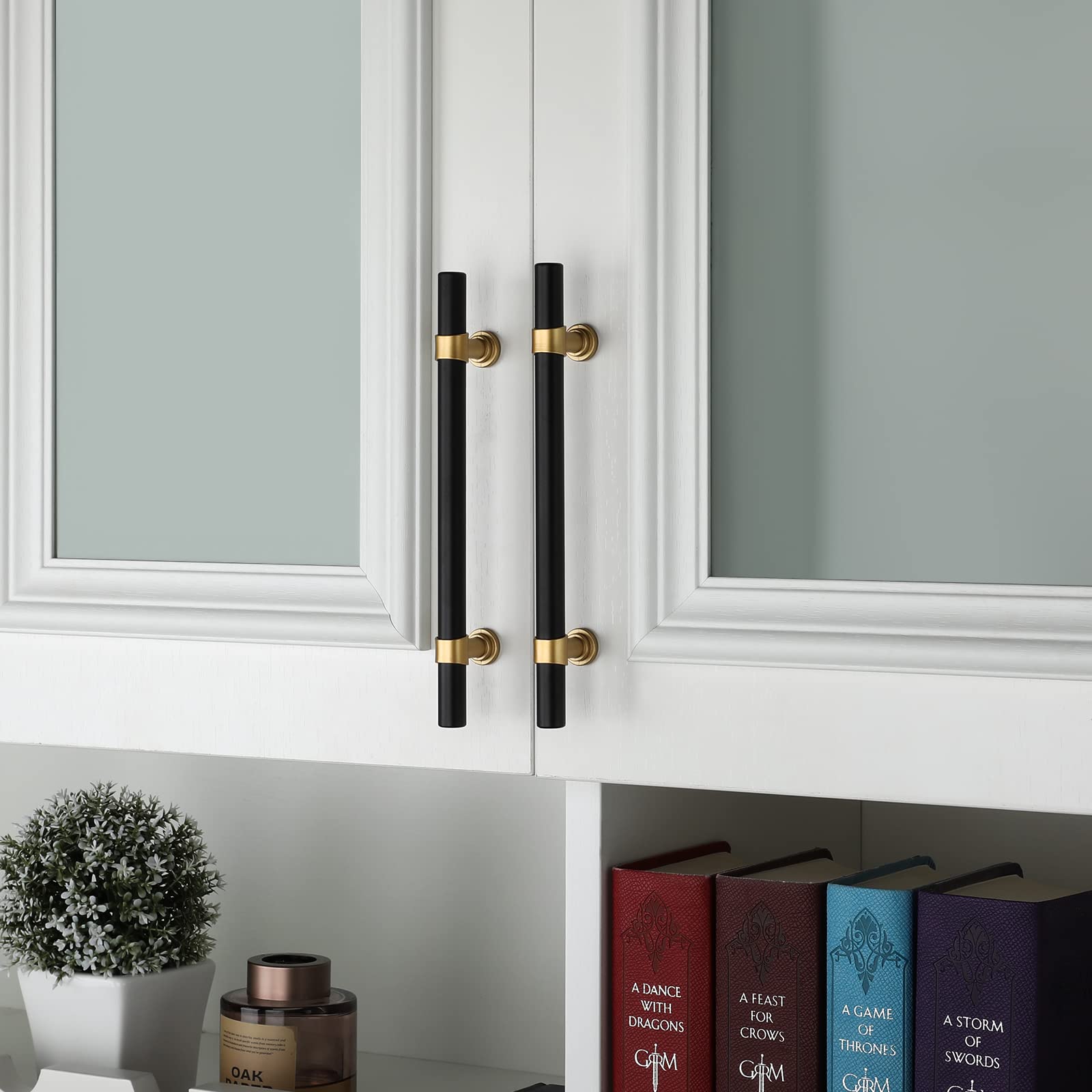 Black & Gold Cabinet Pulls 5 Inch - Modern Zinc Alloy Handles for Kitchen, Bathroom & Dresser