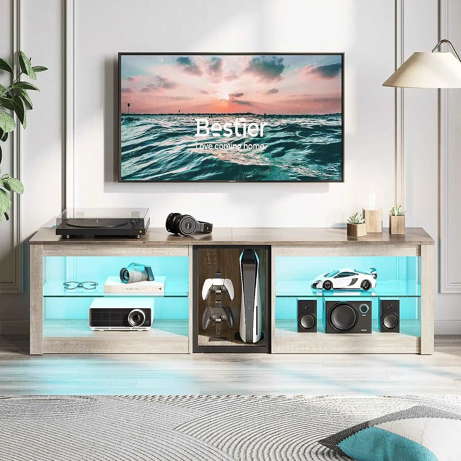 Bestier 65/70 Inch LED Gaming TV Stand - Modern Entertainment Center with Storage & RGB Lights for Living Room, Bedroom & Game Room