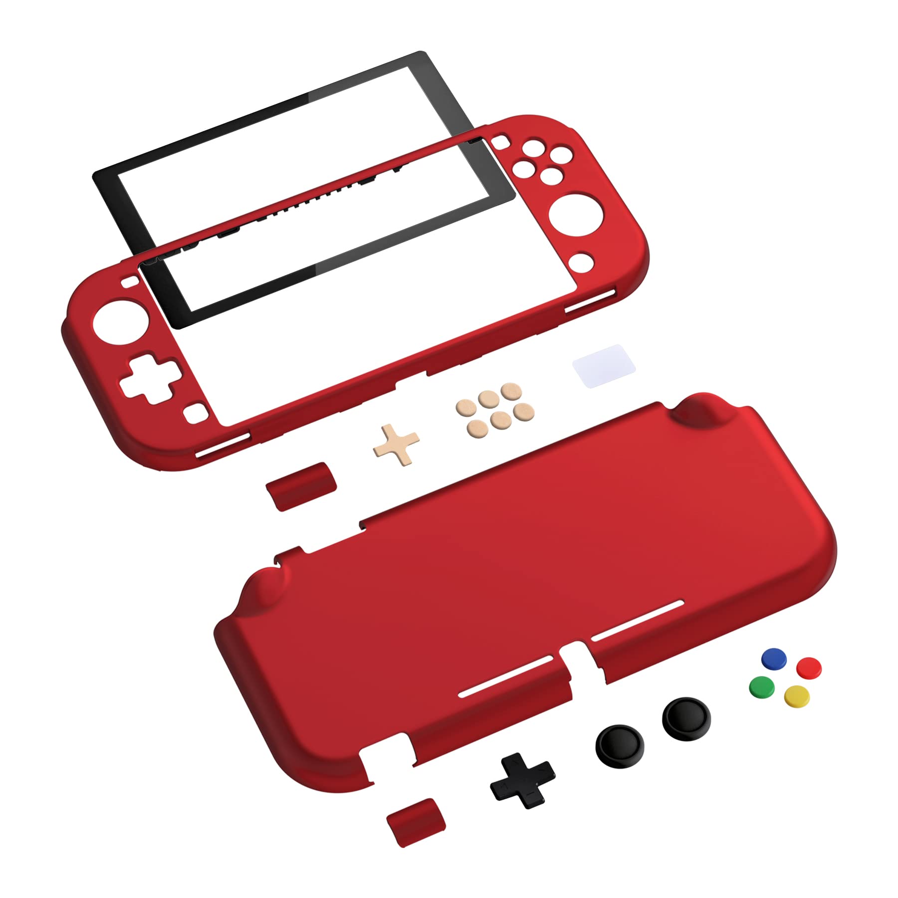 eXtremeRate PlayVital Custom Protective Grip Case for Nintendo Switch Lite - Scarlet Red Hard Shell Cover with Tempered Glass Screen Protector (Black Border) | Enhanced Gaming Comfort & Protection for Travel & Long Play Sessions