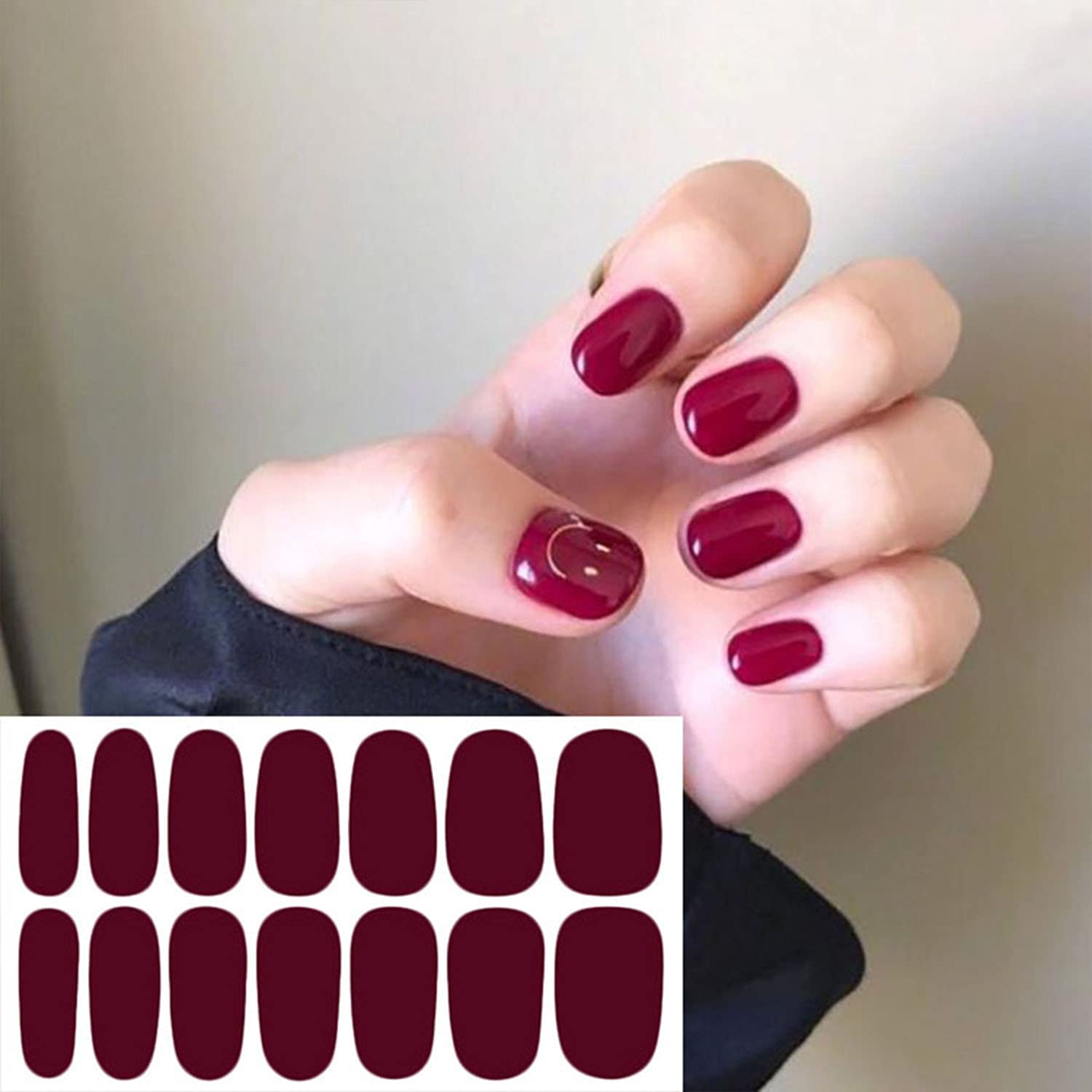 WOKOTO 20 Sheets Dark Solid Color Nail Polish Strips - Self-Adhesive Gel Nail Wraps with Nail File for Women | Punk Rock Nail Art Design for Parties, Concerts & Special Occasions