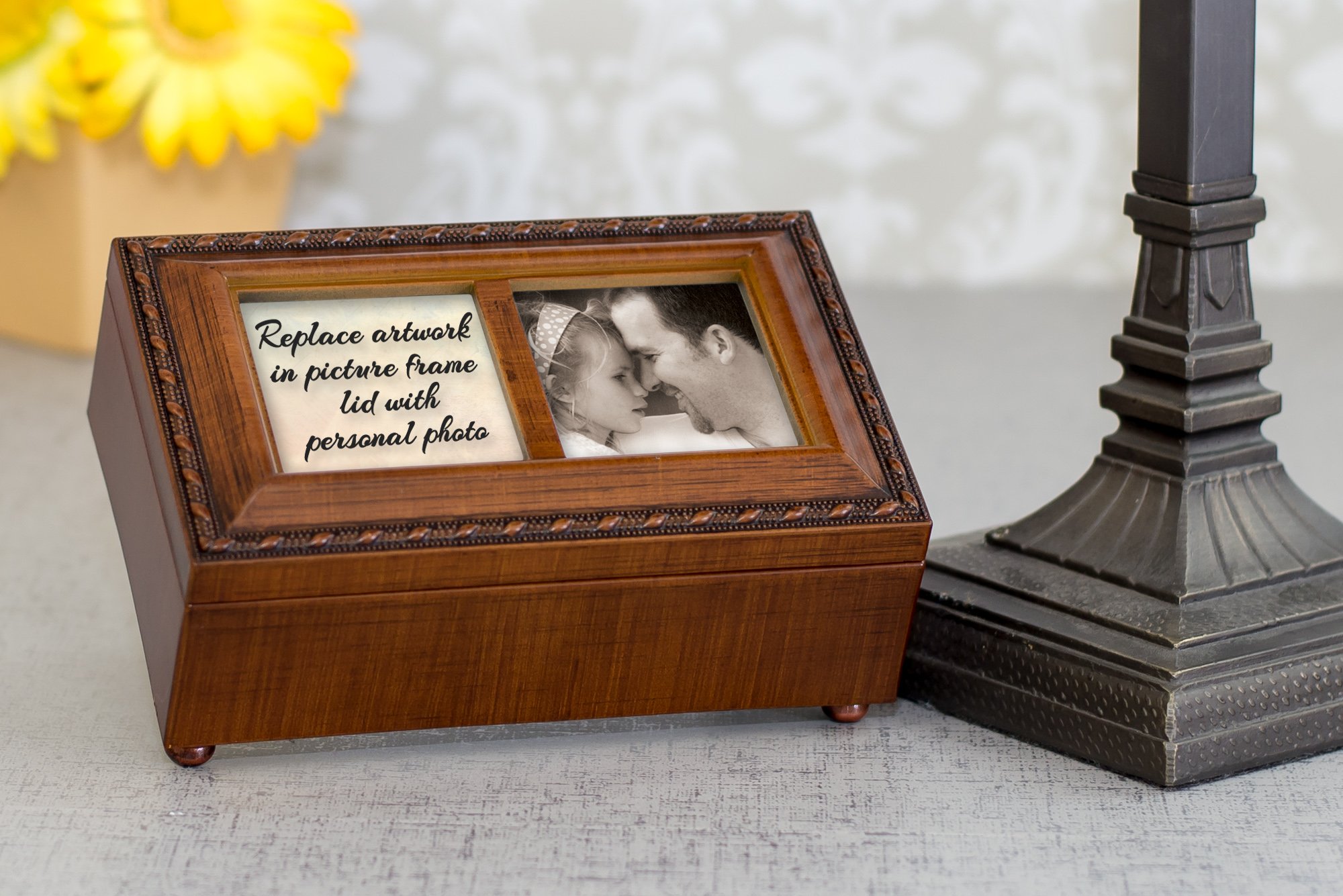 Elegant Cottage Garden First Communion Woodgrain Music Jewelry Box - Plays Ave Maria - Perfect for Gift Giving, Keepsakes & Special Occasions