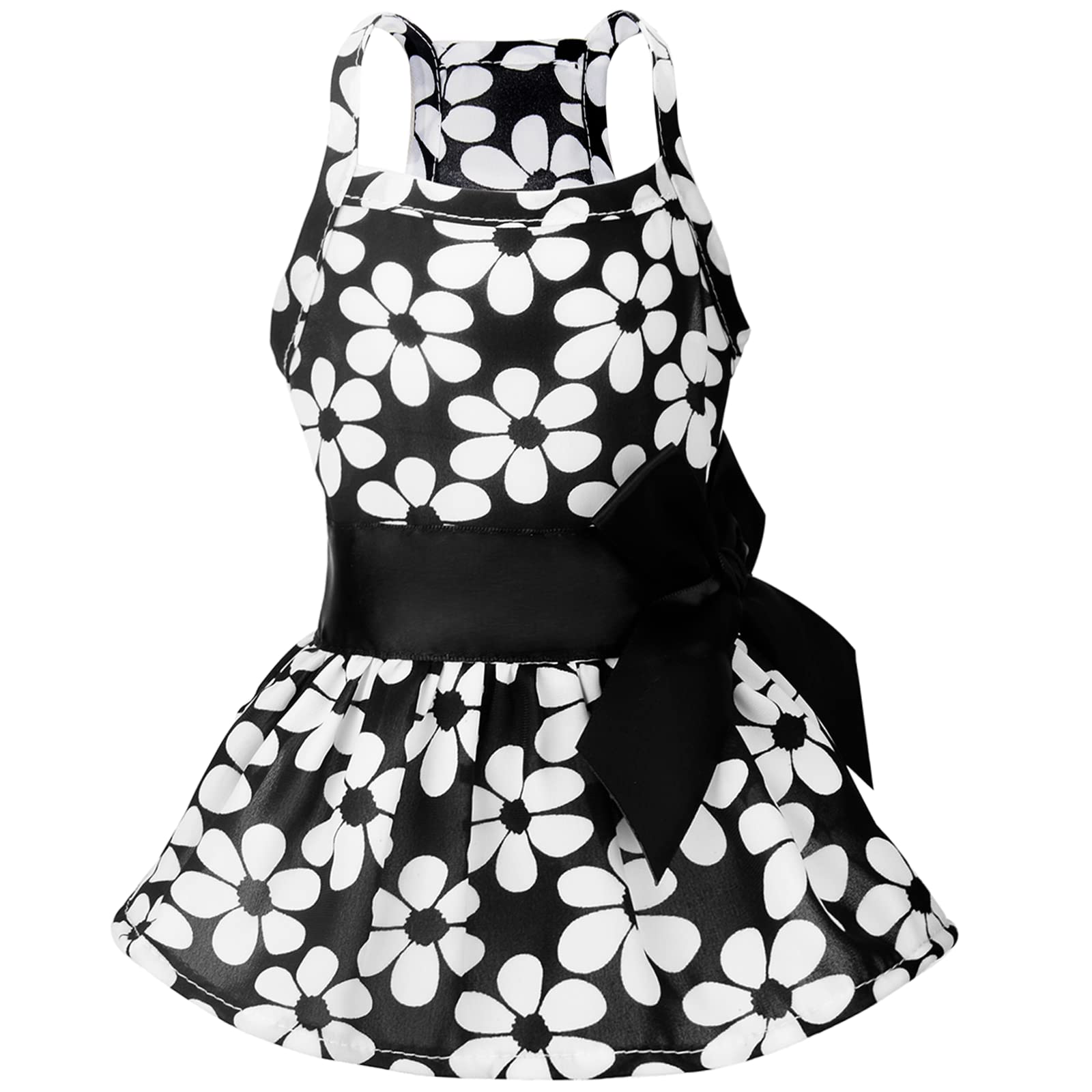 Yorkie & Chihuahua Dog Dresses - Summer Princess Floral Black Dress with Bowknot for Small Dogs & Cats | Perfect for Weddings, Parties & Special Occasions | Teacup Puppy Clothes & Pet Apparel (Size S)