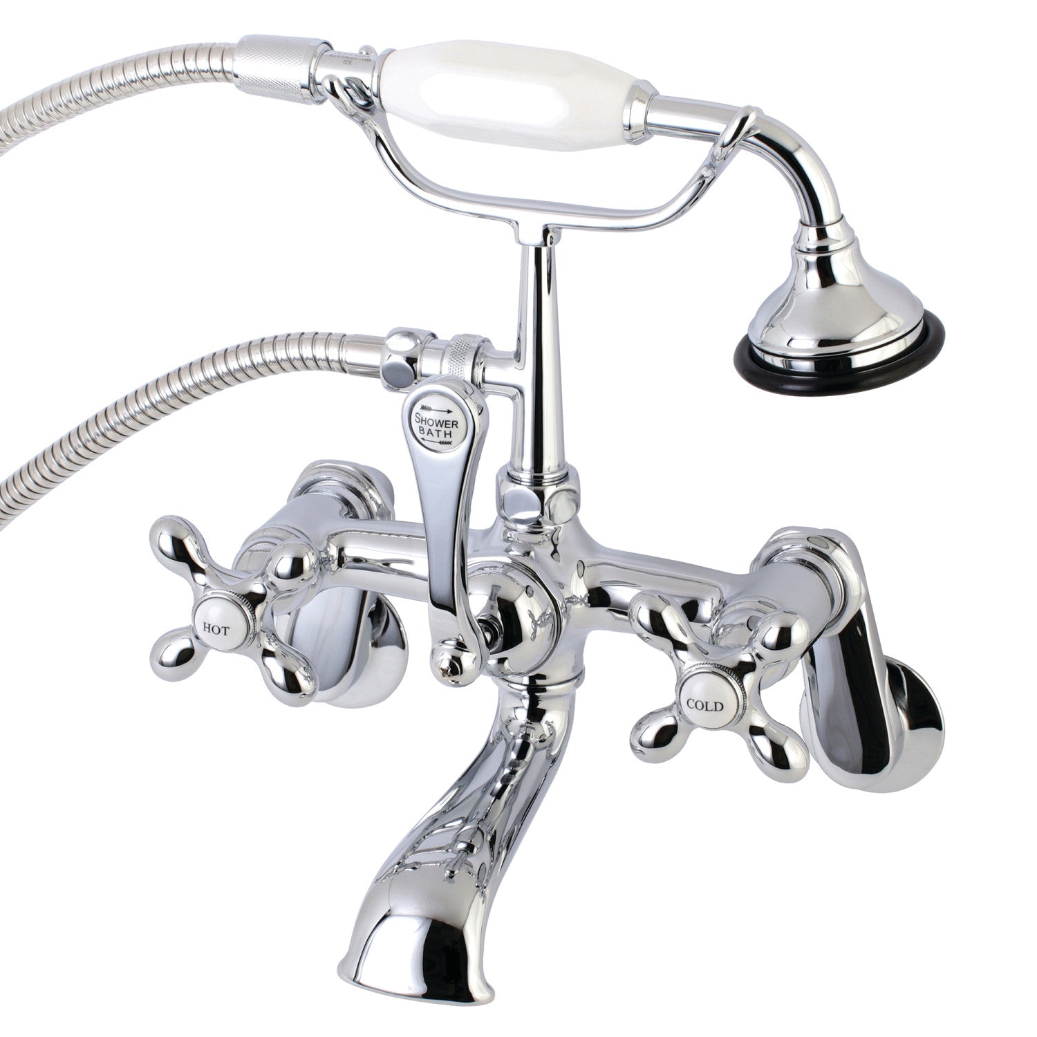Vintage Style 3-Handle Wall Mount Clawfoot Bathtub Faucet with Hand Shower - Polished Chrome Finish for Bathroom & Spa Relaxation