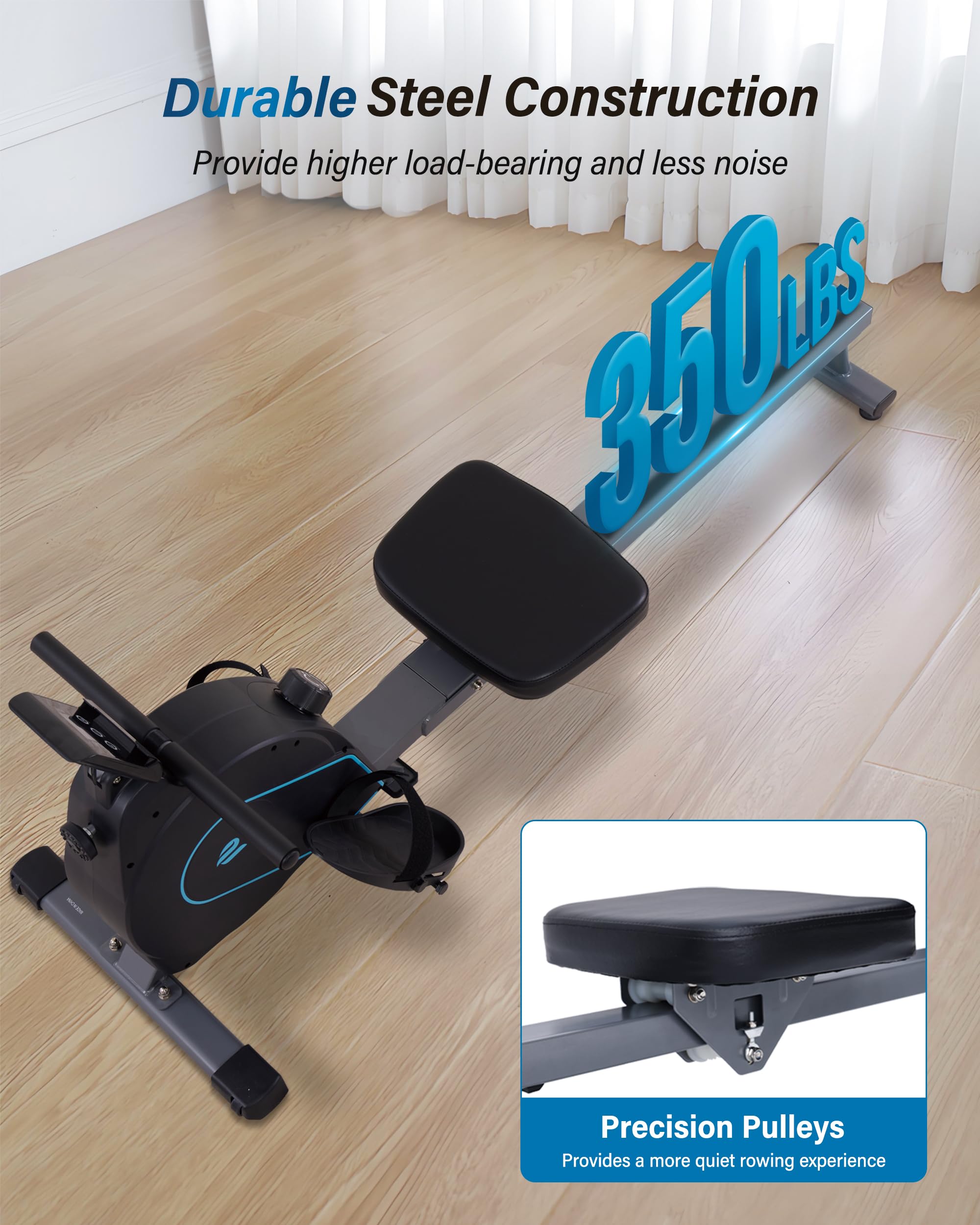 ECHANFIT Magnetic Rowing Machine for Home Gym - 16-Level Adjustable Resistance Rower with LCD Monitor, Ergonomic Seat & Tablet Holder (350 LB Weight Capacity) - Perfect for Cardio Workouts, Full-Body Training & Small Spaces