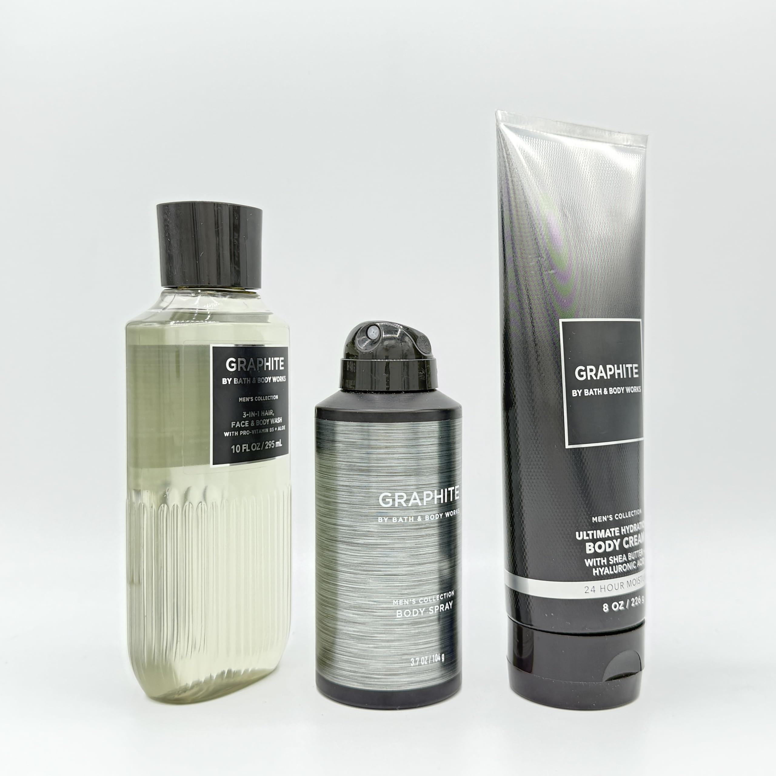 Graphite Scented Men's 3-Piece Bath & Body Gift Set - Moisturizing Body Wash, Refreshing Body Spray & Hydrating Body Lotion - Perfect for Shower, Gym & Daily Skincare Routine