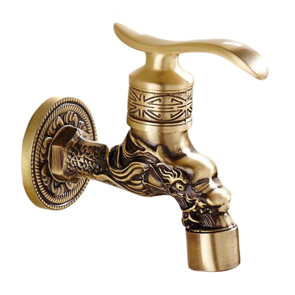 Panda Legends Vintage Dragon Brass Faucet - Antique Wall Mounted Kitchen & Garden Sink Faucet for Outdoor Pool, Patio, and Farmhouse Decor
