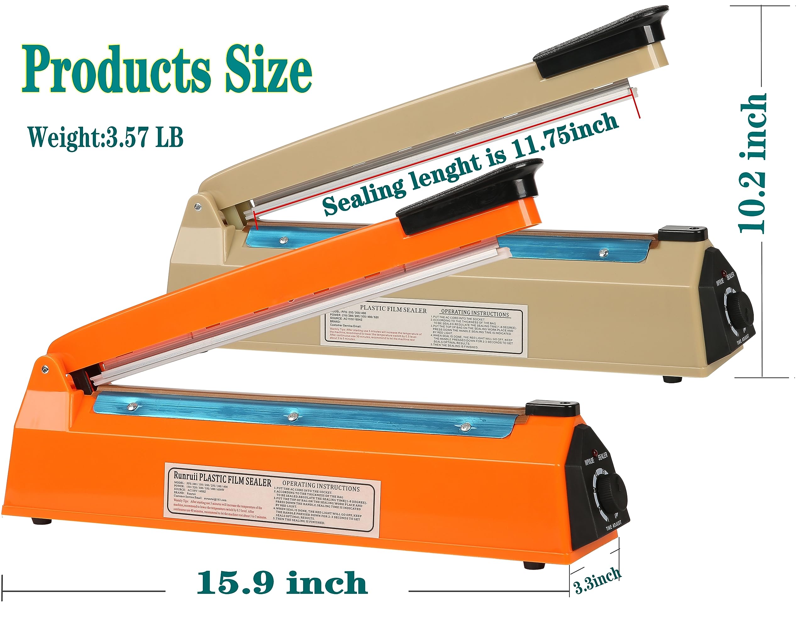 12 Inch Impulse Heat Sealer Machine for Plastic Bags - PE/PP Bag Sealing Tool with Replacement Kit (Beige) | Perfect for Food Packaging, Retail Stores & Warehouse Sealing Operations