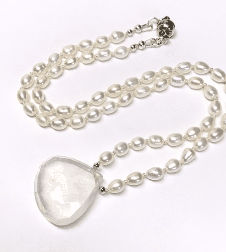 White Quartz Pendant Hand-Knotted Pearl Necklace - Sterling Silver Jewelry for Women, Elegant Gift for Birthday, Anniversary & Special Occasions
