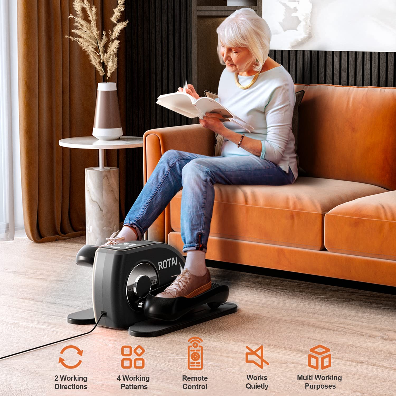 Electric Under Desk Elliptical Machine - Seated Leg Pedal Exerciser Bike for Seniors & Rehab, Portable Home/Office Trainer with Remote & LCD Display | Ideal for Physical Therapy, Sedentary Workers & Low-Impact Workouts