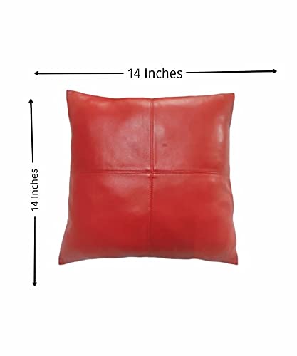 Premium Lambskin Leather Pillow Cover - Soft & Luxurious 14x14 Inch Sofa Cushion Case - Decorative Throw Pillow Covers for Living Room, Bedroom & Office - Red (Pack of 2) - Perfect for Home Decor, Gifts & Interior Design Styling