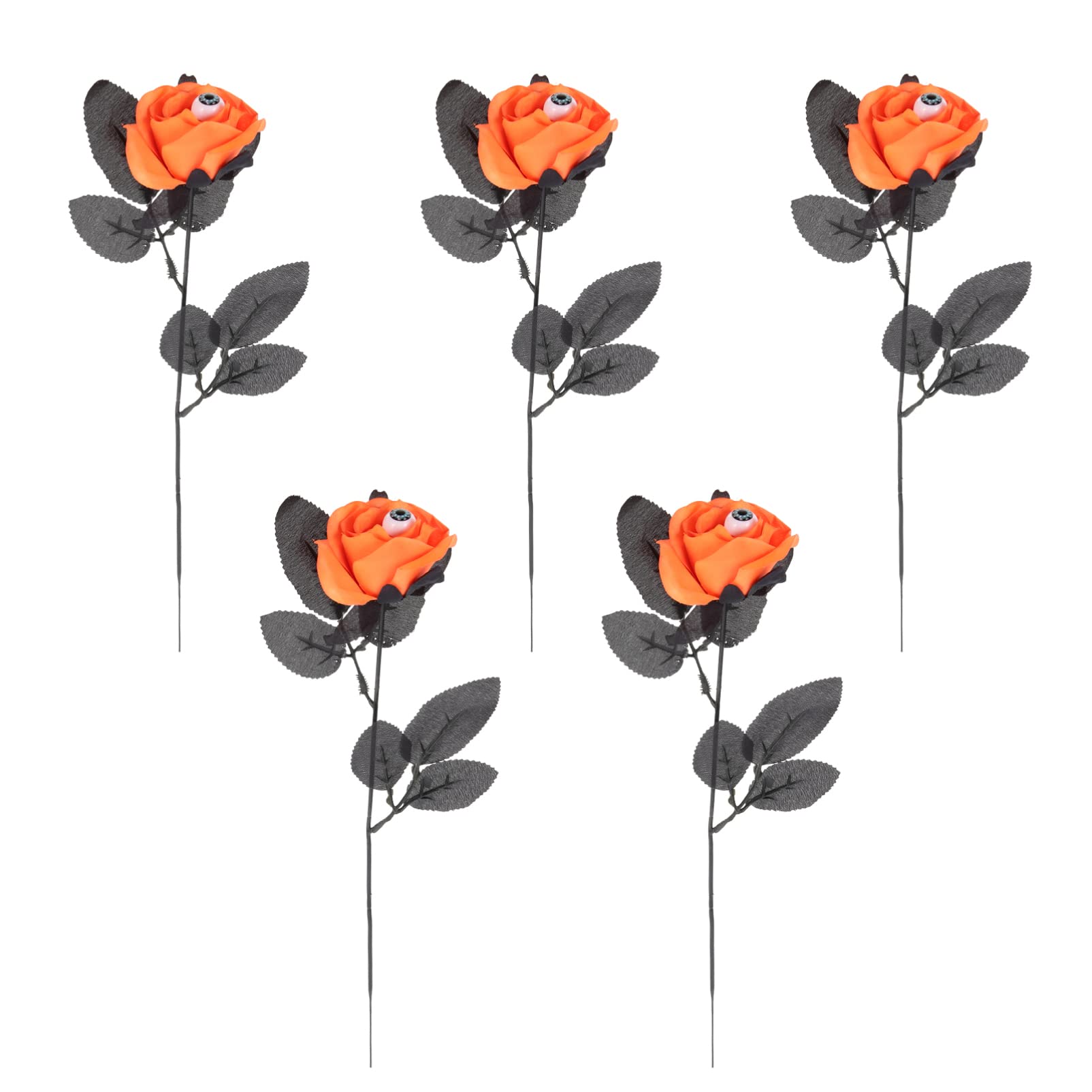 ABOOFAN Gothic Halloween Artificial Flowers - 5Pcs Black Roses with Eyeballs, Creepy Fake Flowers for Home Decor, Party Centerpieces, Haunted House, and Spooky Wedding Arrangements