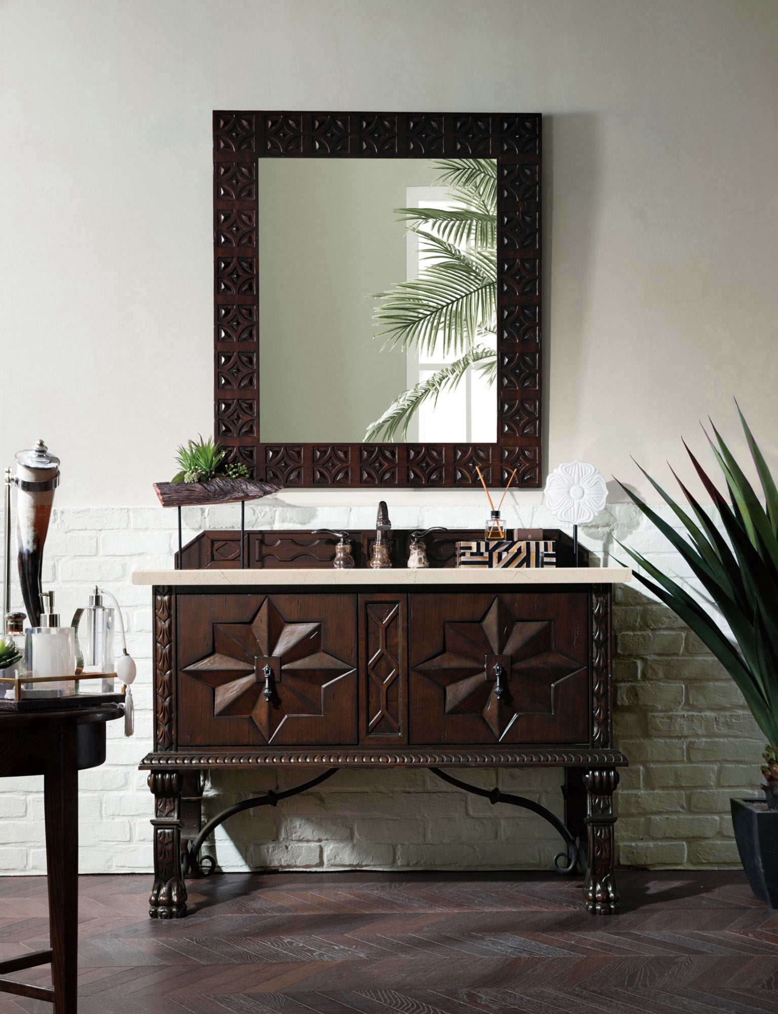 Balmoral 48 Inch Single Bathroom Vanity Cabinet in Antique Walnut with 3CM Eternal Marfil Quartz Countertop - Perfect for Modern Farmhouse, Coastal, or Traditional Bathroom Designs