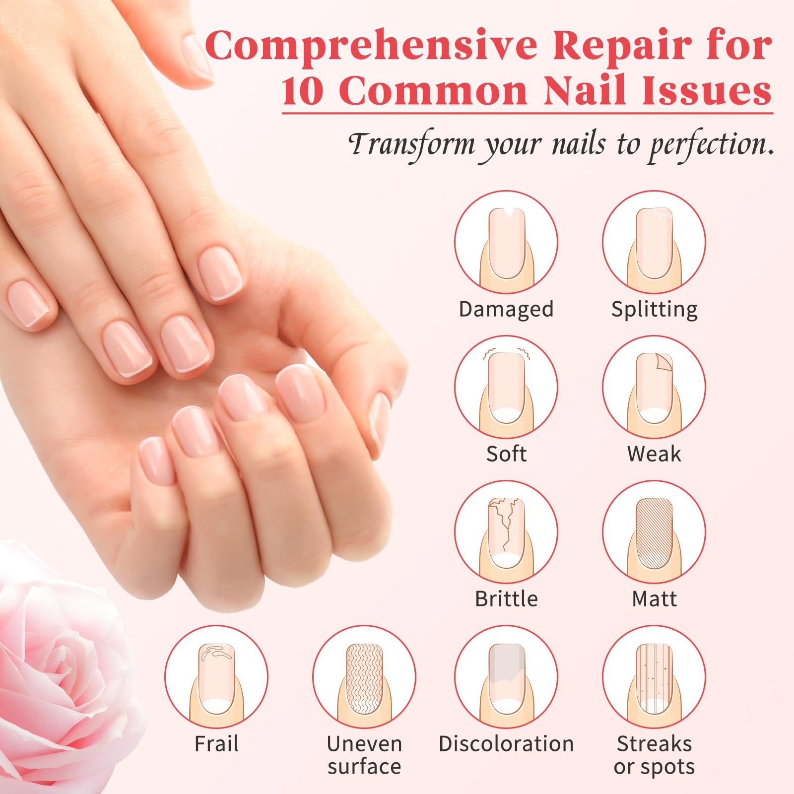 Nail Strengthener & Repair Treatment for Thin, Weak, Damaged Nails - Ridge Filling Base Coat with Growth Conditioning | At-Home Salon Nail Care Solution