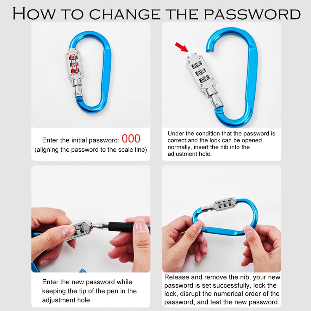 3-Digit Combination Carabiner Lock Keychain Clip for Luggage Backpack - Secure Travel Outdoor Accessory with Key Ring (Rose Red, Small) - Perfect for Gym Bags, Hiking Gear & Suitcase Security