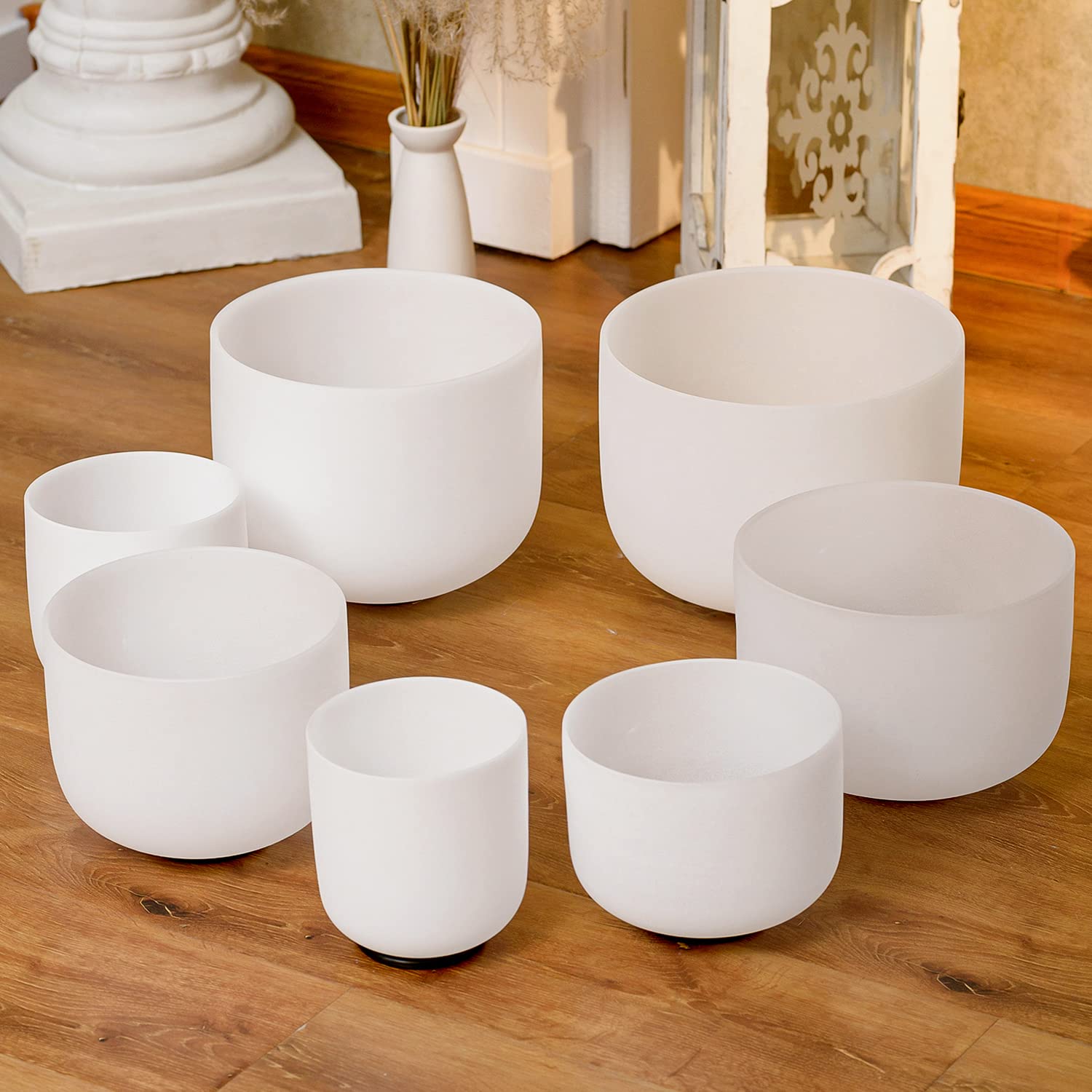 KVKA 7-12 Inch 440Hz Crystal Singing Bowls Set of 7 Pieces - White with Carrying Cases for Yoga, Meditation, Sound Healing & Relaxation Therapy