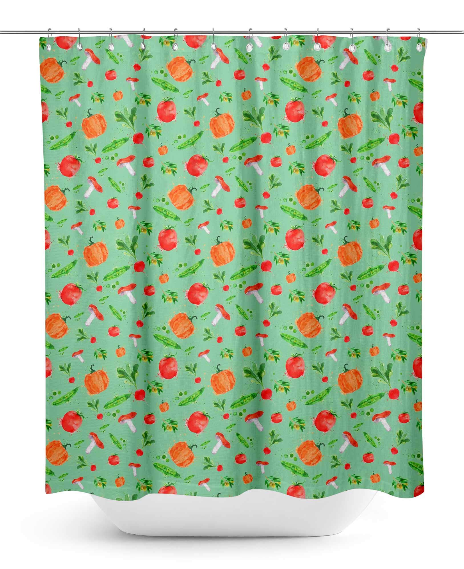 Stylish Green Mixed Vegetable Print Waterproof Shower Curtain - 60 x 75 Inch Bathroom Decor for Modern Homes | Perfect for Farmhouse, Cottage & Boho Style Bathrooms