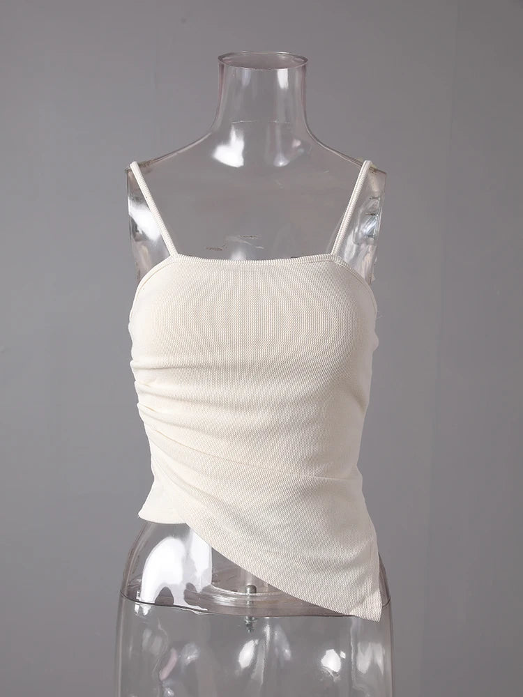 Beige Irregular Tank Top & Wide Leg Pants Two-Piece Set - Women's Sleeveless Fashion Outfit for Spring Summer 2025 | CPG3157 | Perfect for Beach Vacations, Casual Outings & Summer Parties