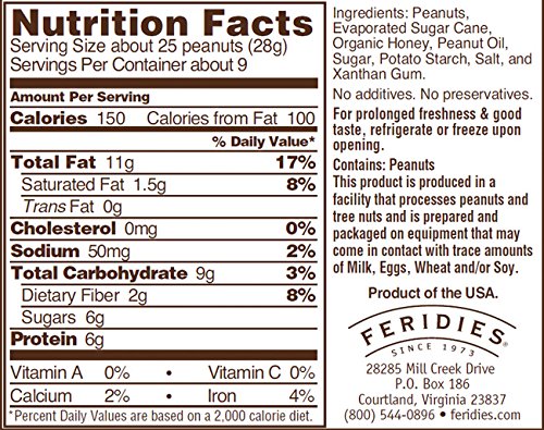FERIDIES Honey Roasted Peanuts - OU Kosher Certified, Non-GMO, 9oz Vacuum-Sealed Can - Healthy Snacks for Adults, Perfect for Office, Travel & Movie Nights