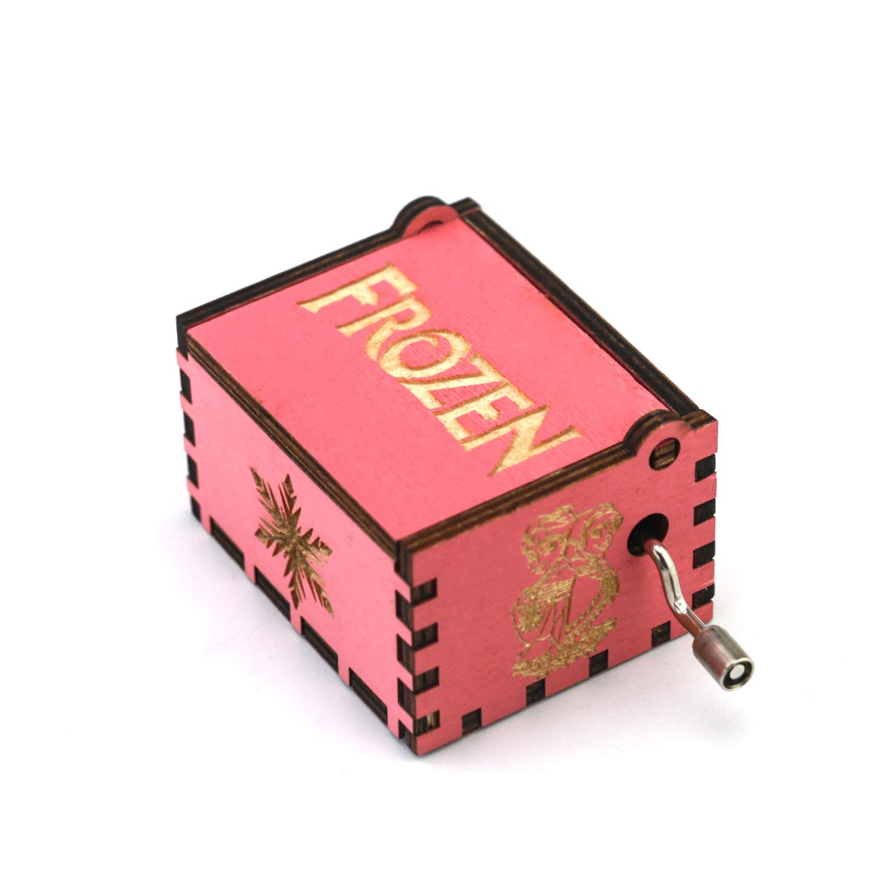 Hand-Cranked Tiny Wooden Music Box - Plays 'Let It Go' - Pink Carved Musical Gift for Birthdays, Weddings & Home Decor
