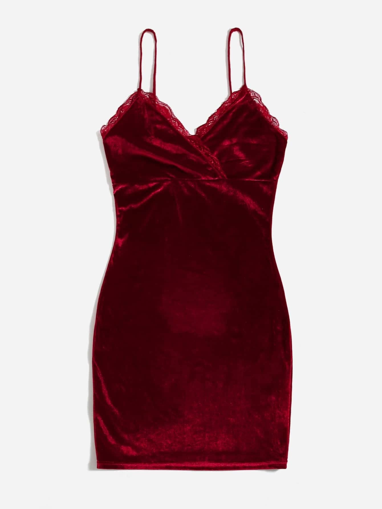 Women's Summer Lace Trim Velvet Cami Dress - Beach Party, Casual Wear & Vacation Outfit for Daytime Outings and Evening Events