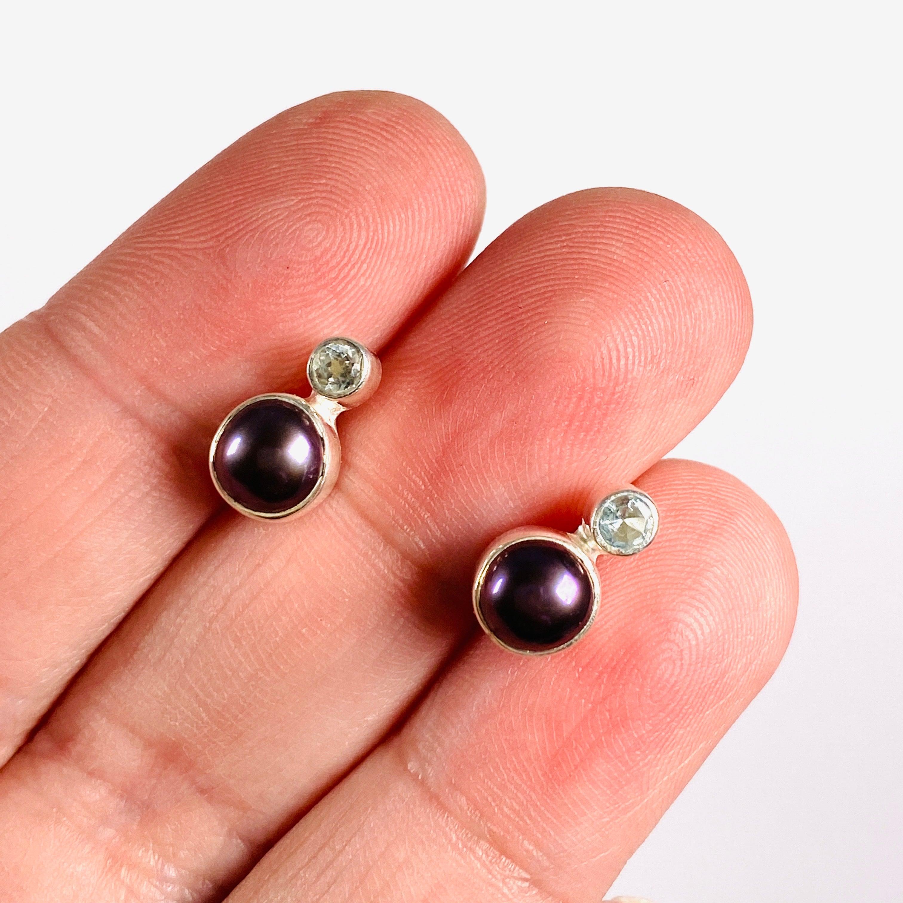 Pearl and Blue Topaz Stud Earrings S259 BTP - Elegant Jewelry for Women, Perfect for Weddings, Parties & Gifts