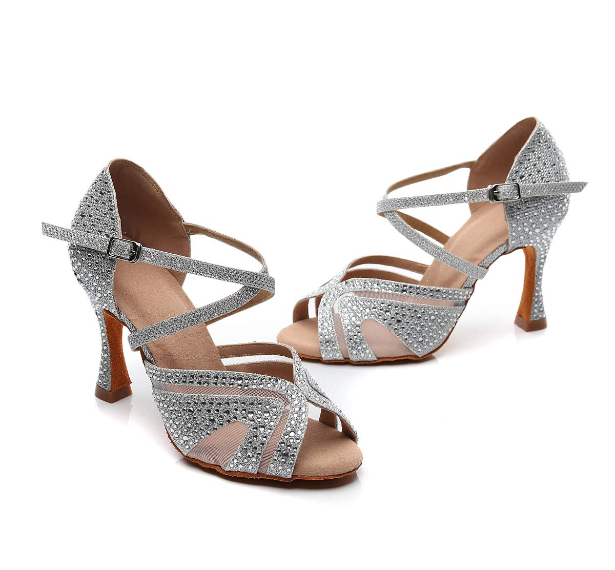 Elegant 3.5 Inch Rhinestone Ballroom Dance Shoes for Women - Latin & Party Performance Heels | Perfect for Salsa, Tango, Wedding & Competition Dancing