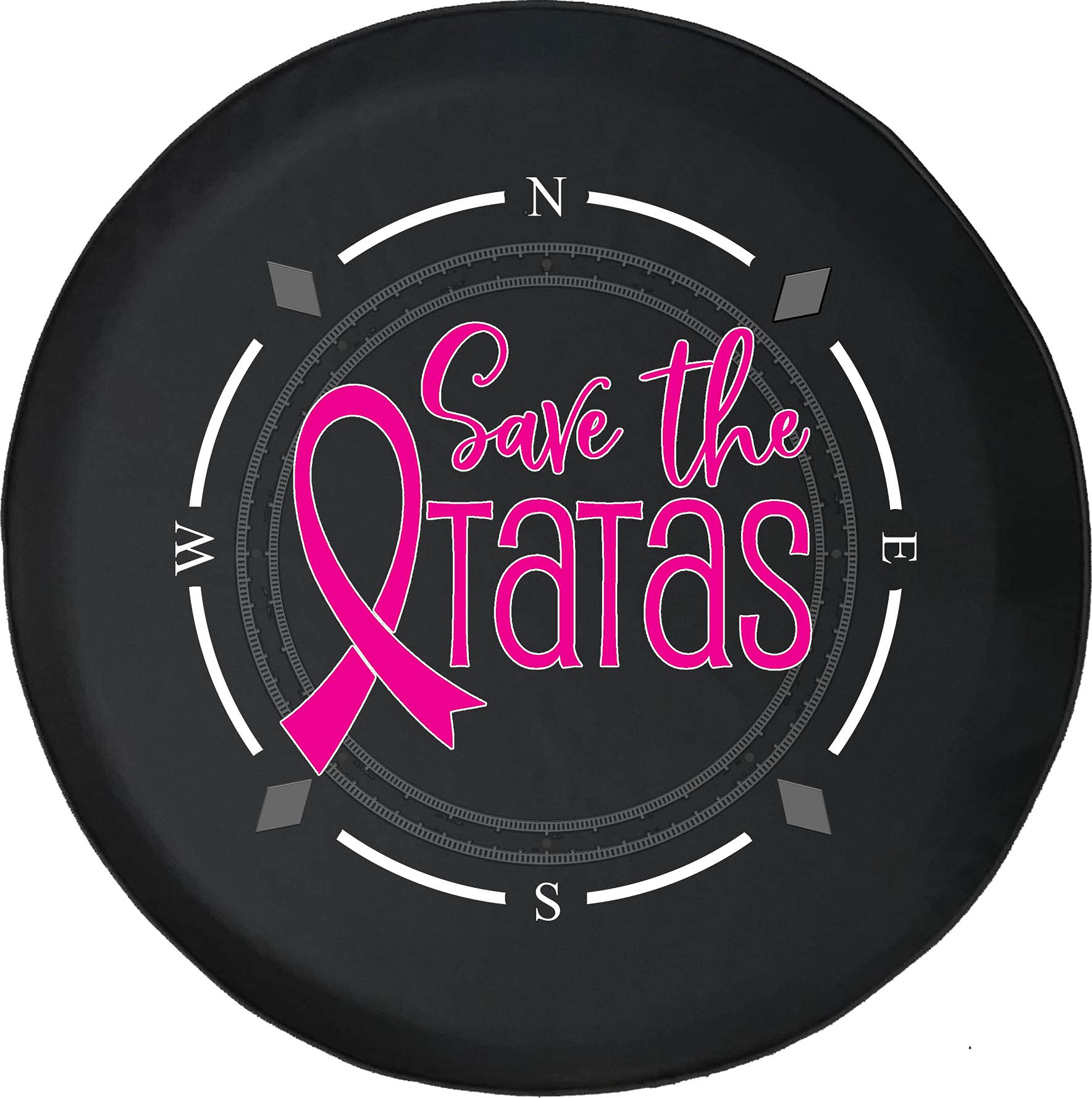 American Unlimited Spare Tire Cover with Compass & Pink Breast Cancer Ribbon - Universal Fit for SUV, Trailer, RV & Most Vehicles - Perfect for Road Trips & Outdoor Adventures